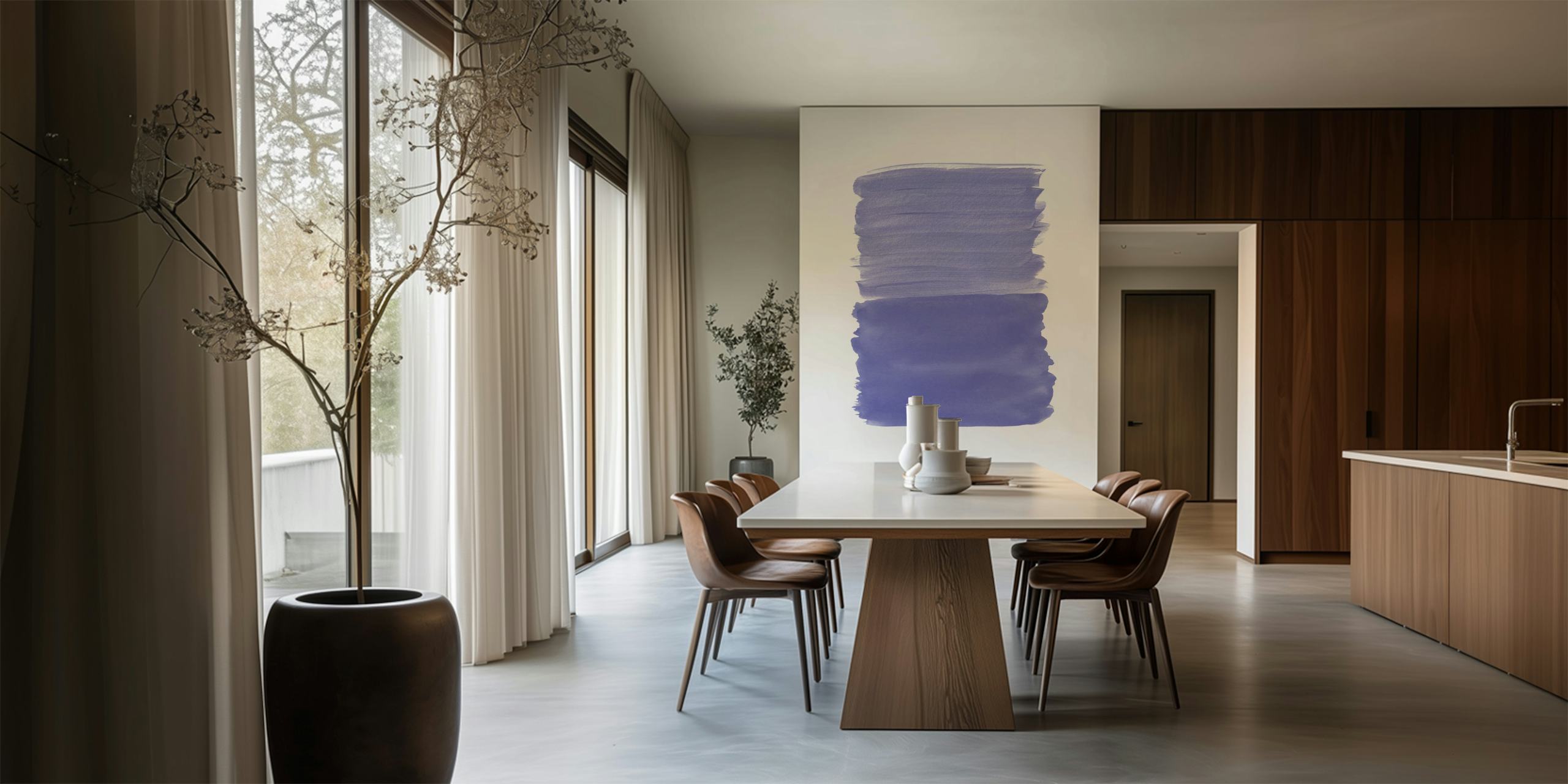 Abstract periwinkle brushstrokes wall mural for a modern and tranquil interior decor