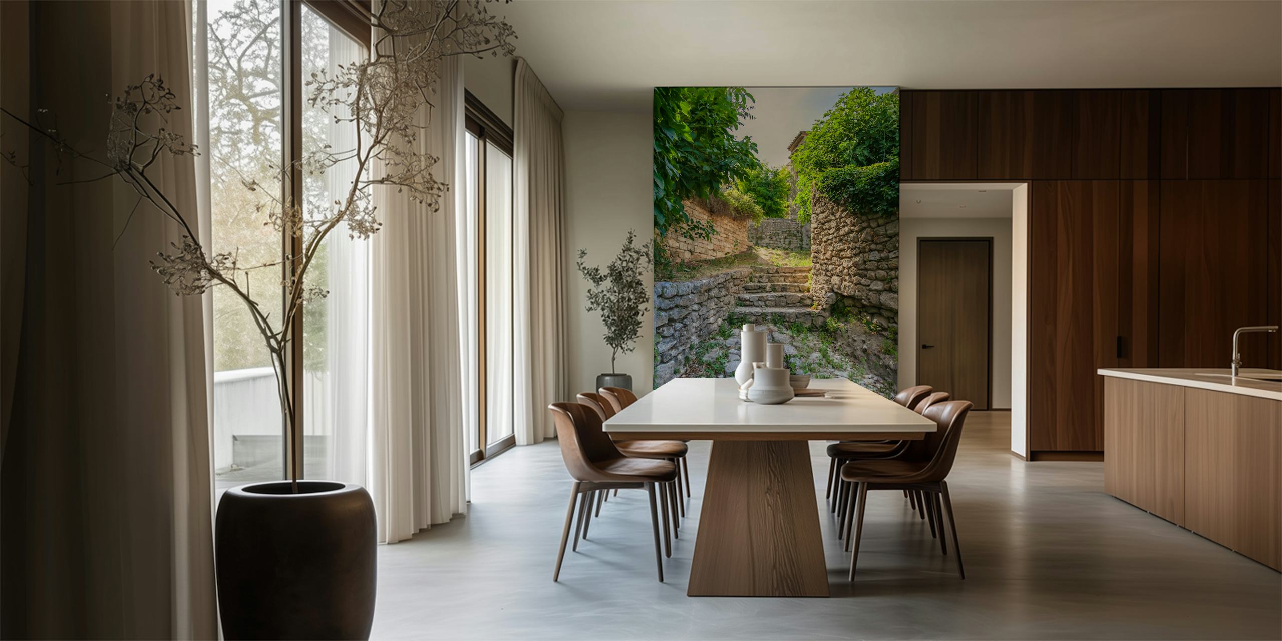 Historic village wallpaper in a bright setting