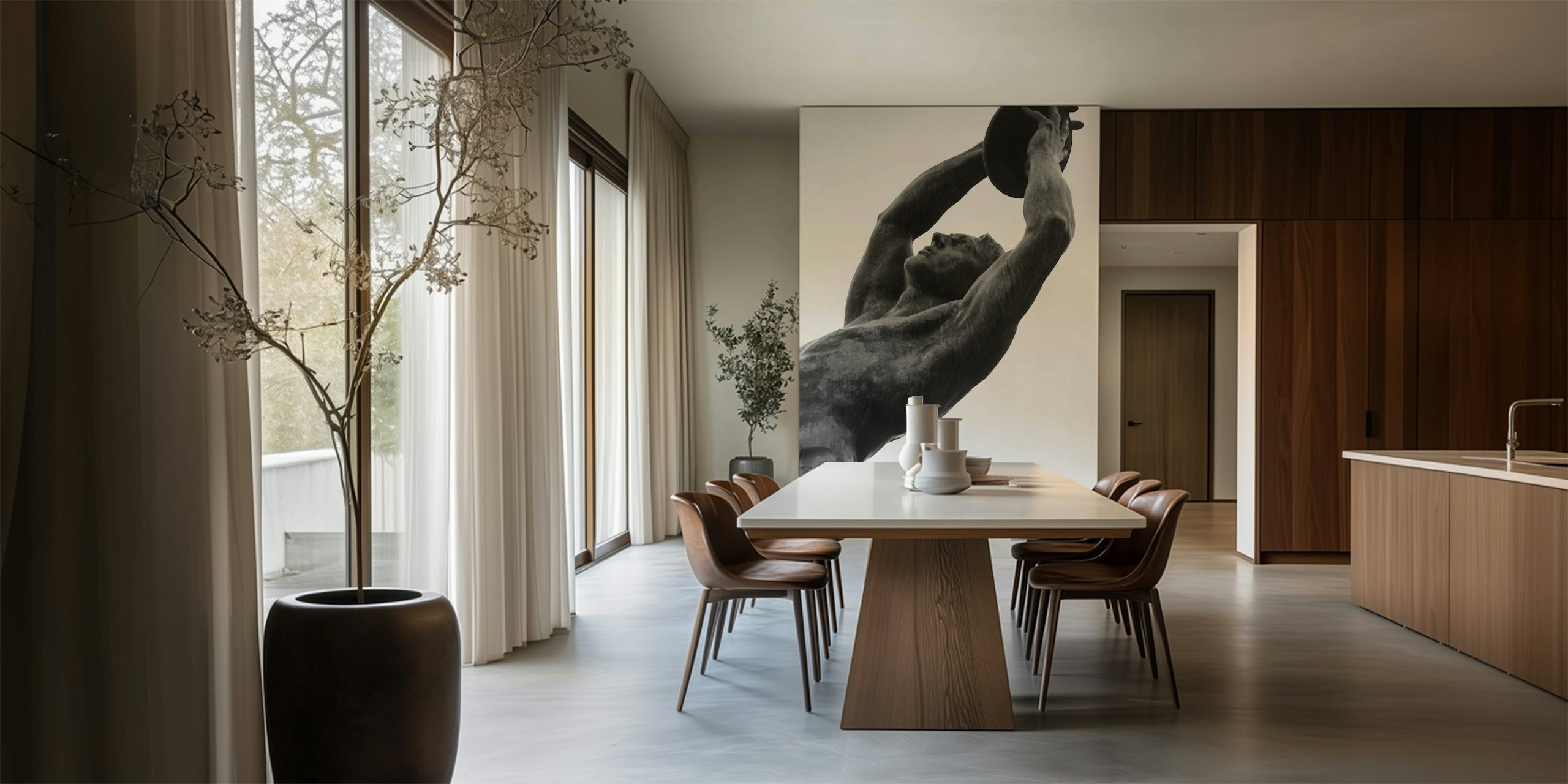 Olympic discus thrower wallpaper in a room