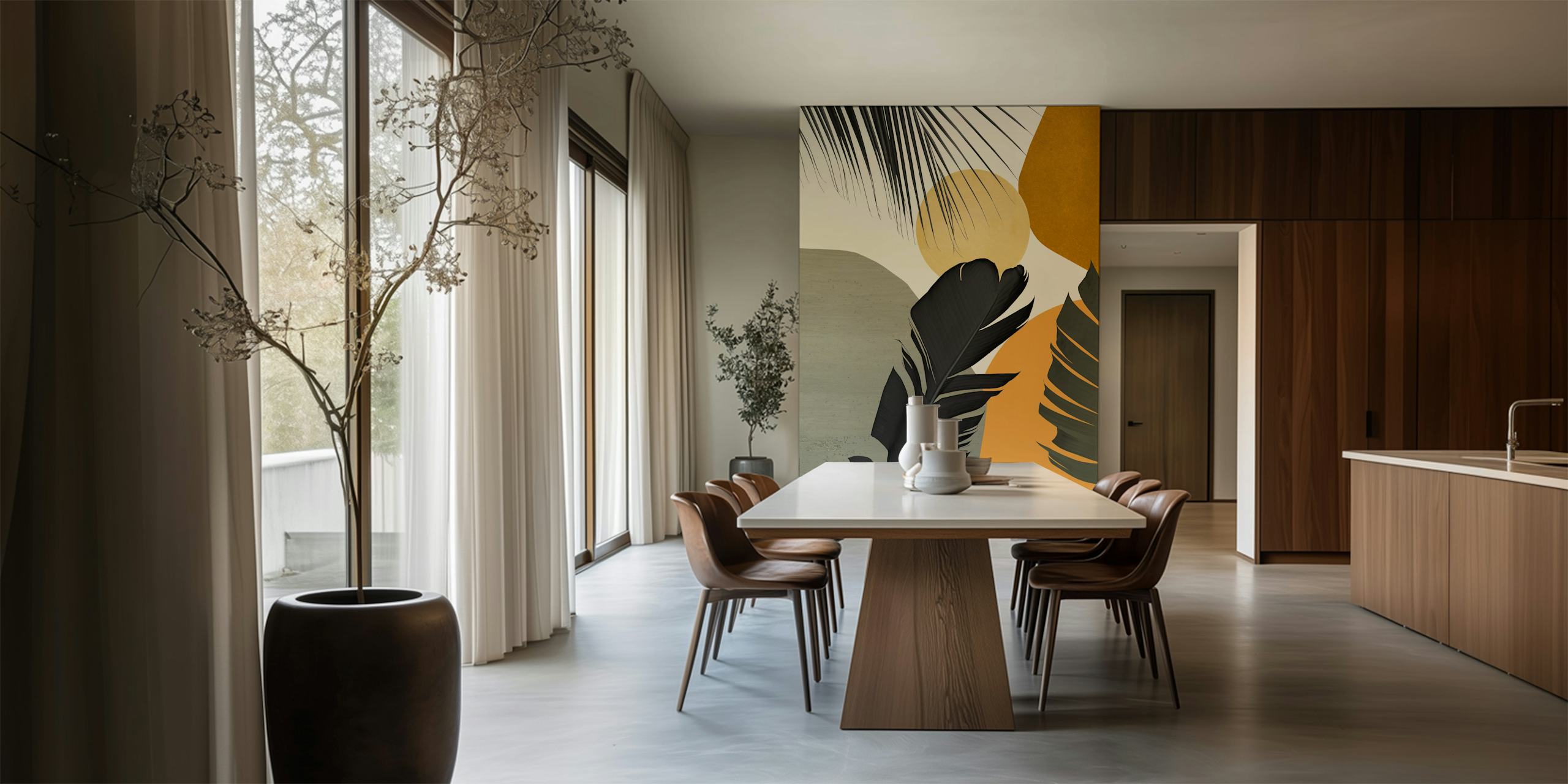 tropical palm leaf design with earthy tones abstract wallpaper