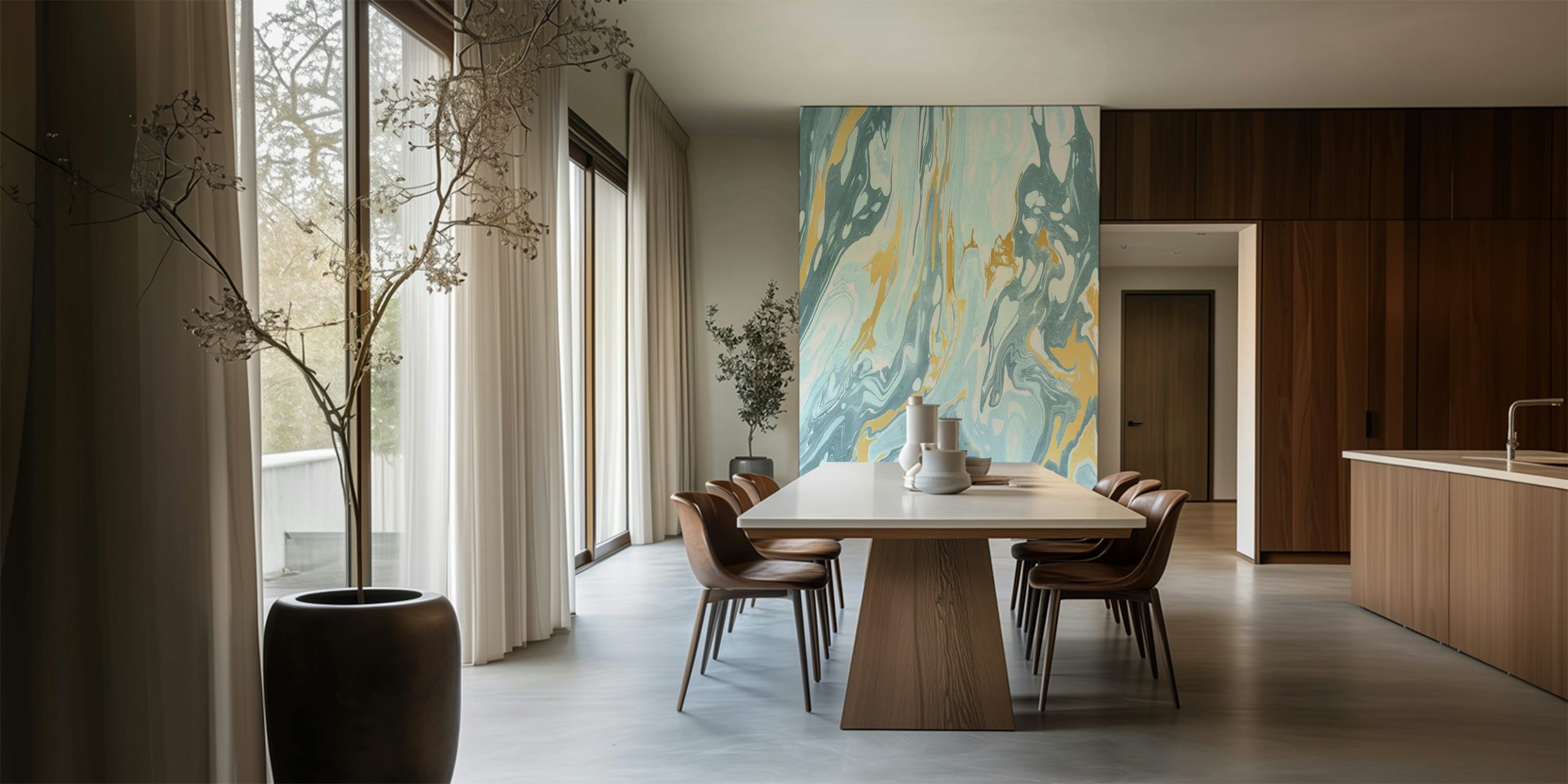 Blue and gold marble swirl pattern wallpaper