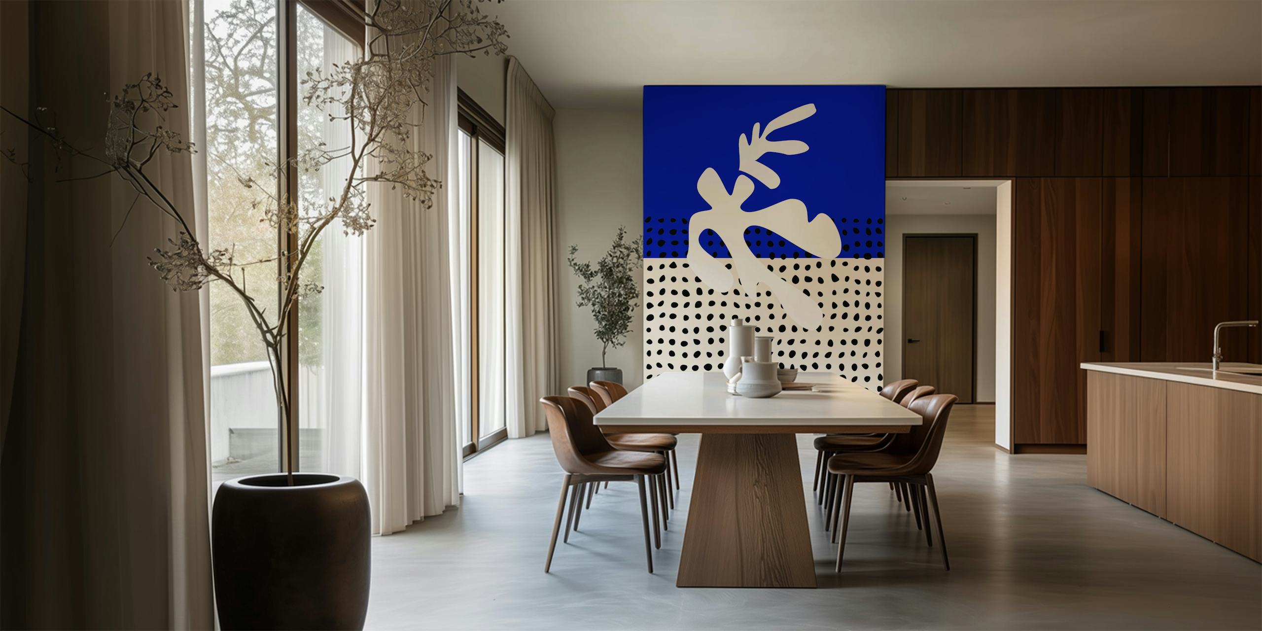 Matisse Inspired Blue Abstract wallpaper in a room