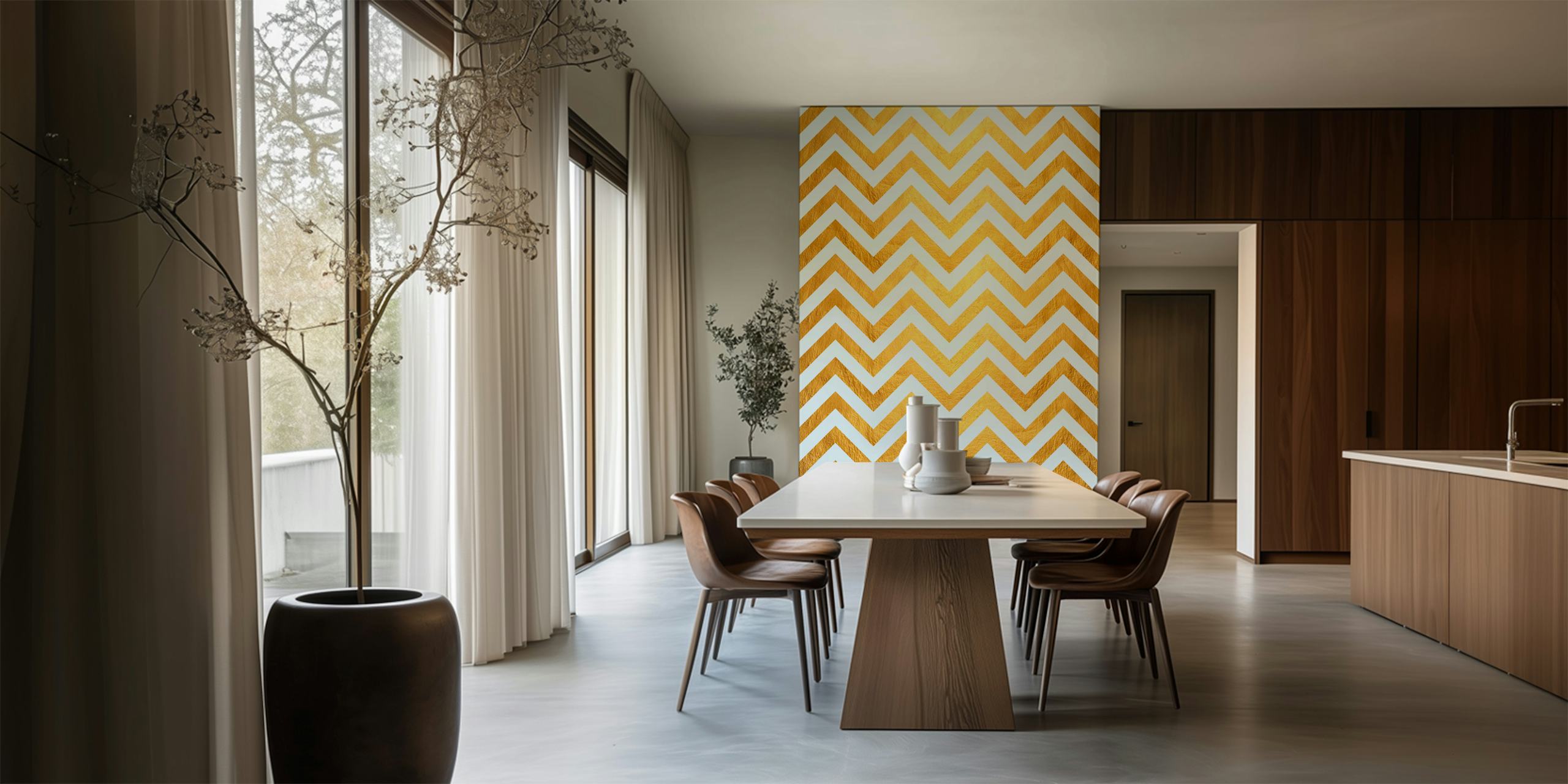 Gold chevron pattern on white background wallpaper