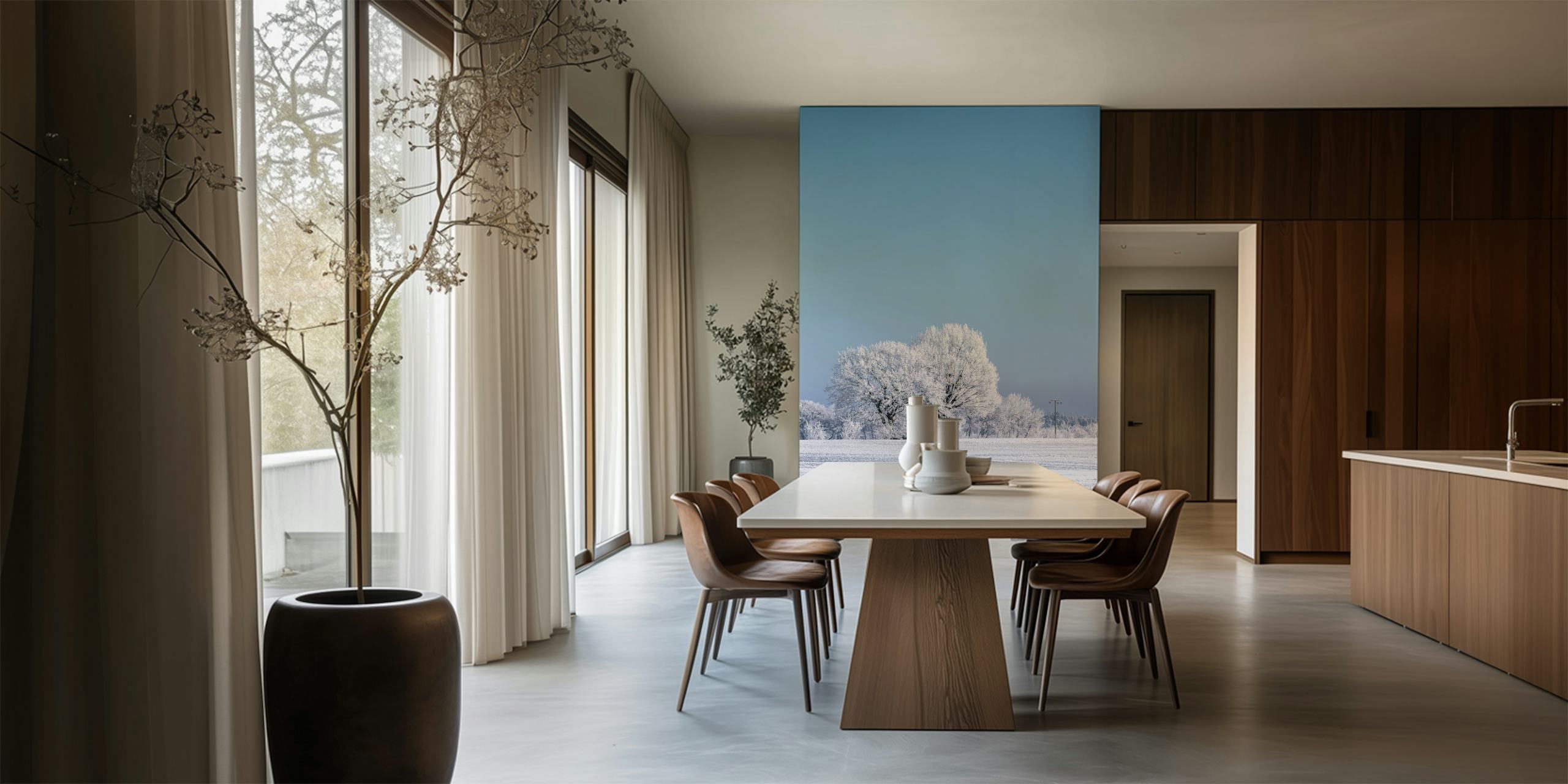 Papel de parede Nordic Winter Landscapes em um quarto