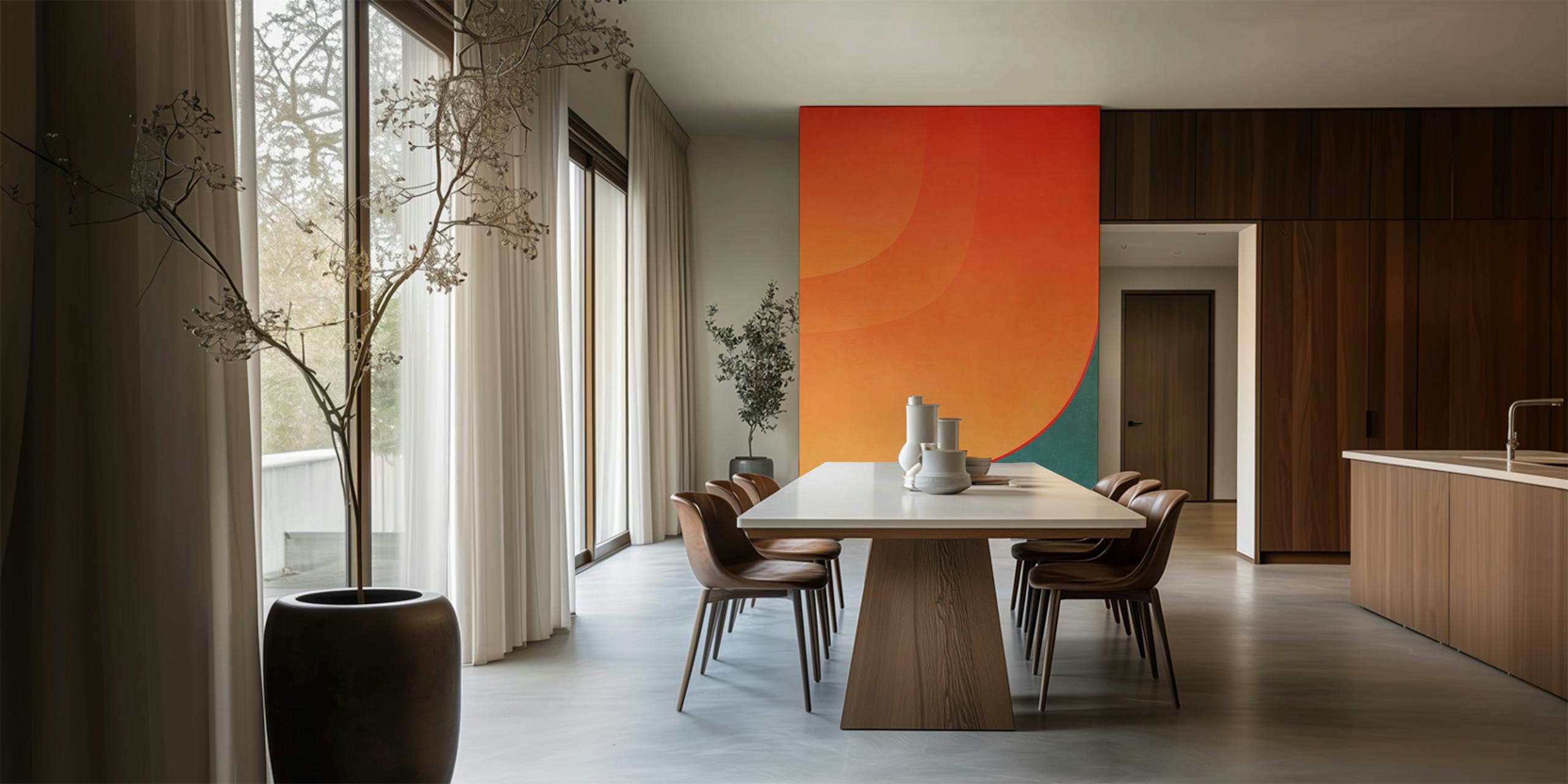 Abstract wallpaper featuring red and orange geometric shapes