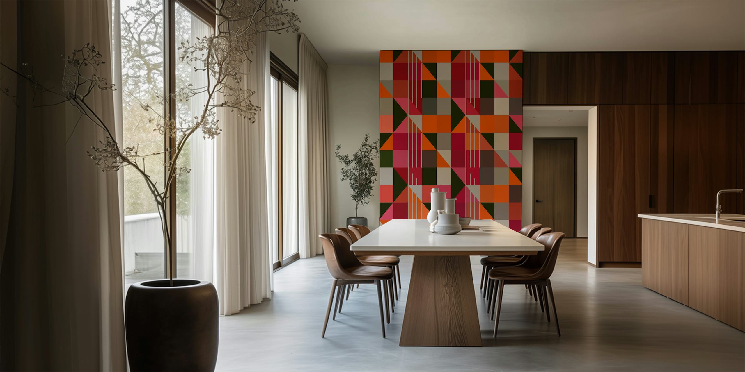 Tapeta w geometryczny wzór w nowoczesnym pokoju