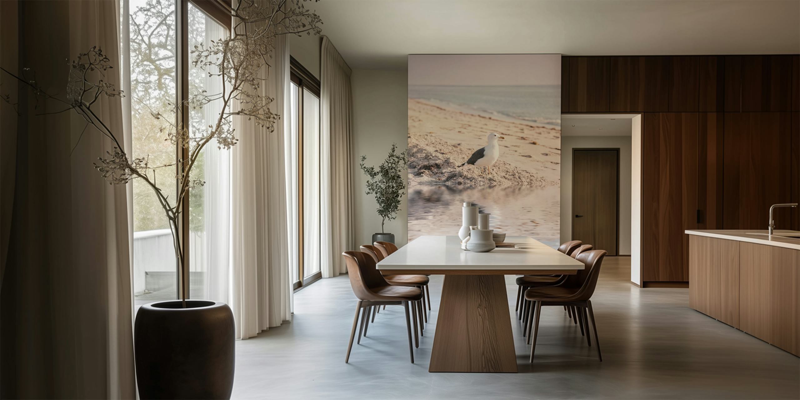 Sea Gull Pastel Seaview behang in een kamer