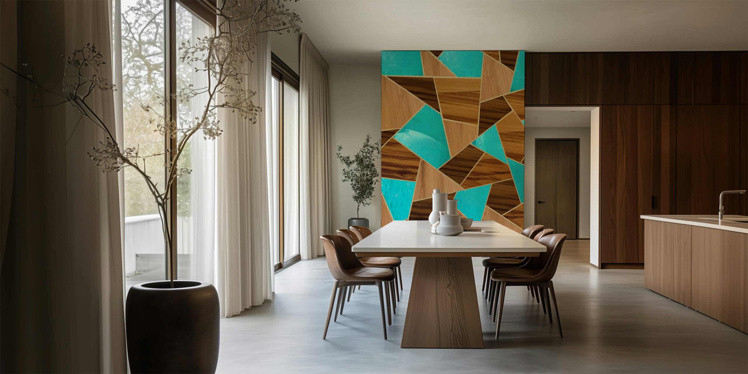 Wood Turquoise Stone Geo 1 Tapete in einem Zimmer