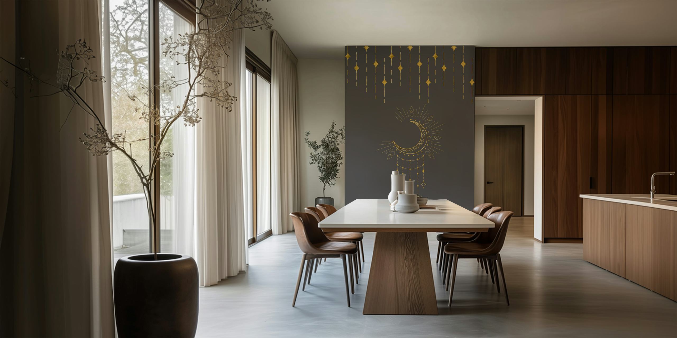 Bohemian Golden Moon wallpaper displayed in a room