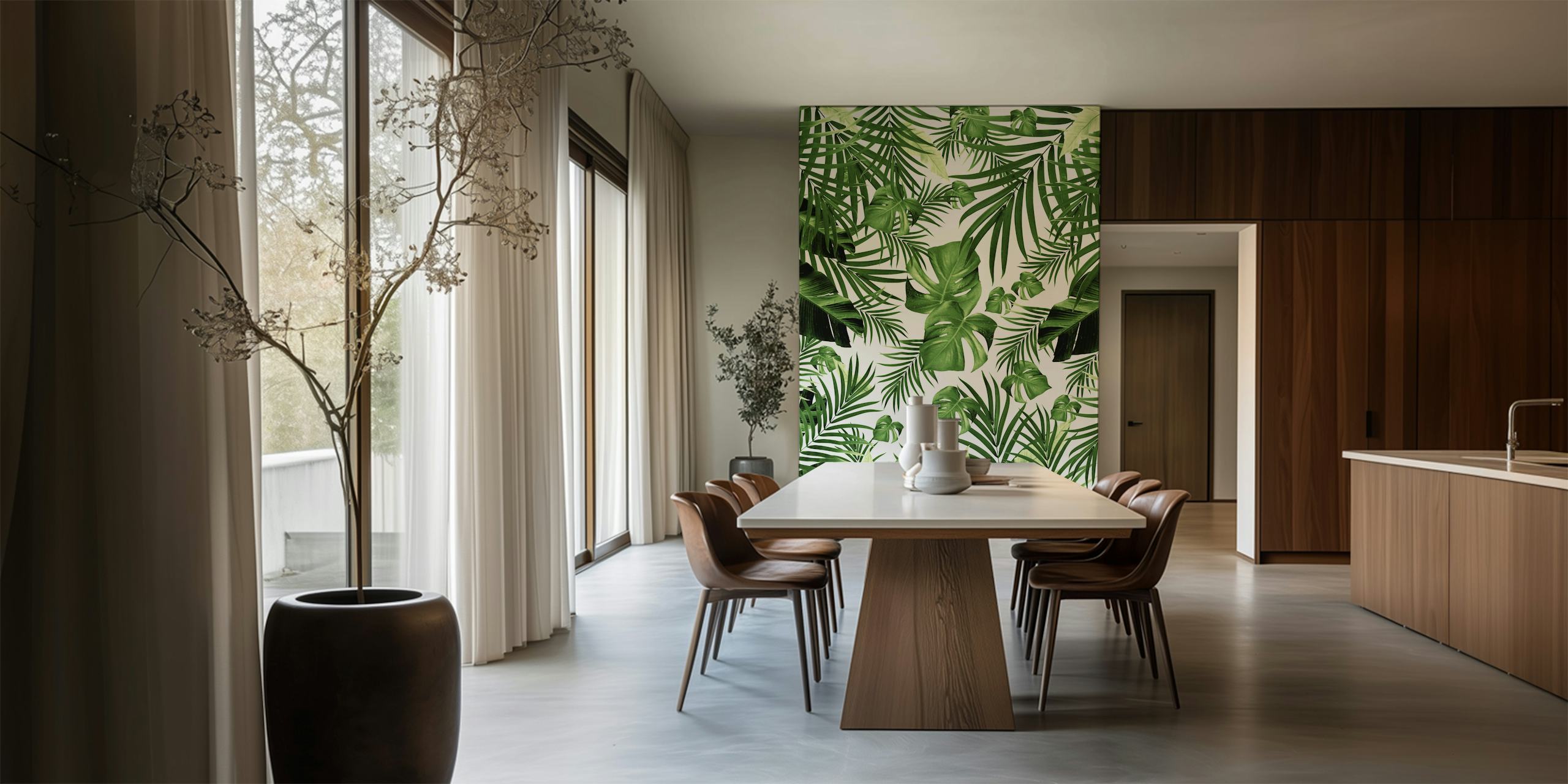 Papier peint mural jungle tropicale avec feuilles de palmier et de monstera vertes