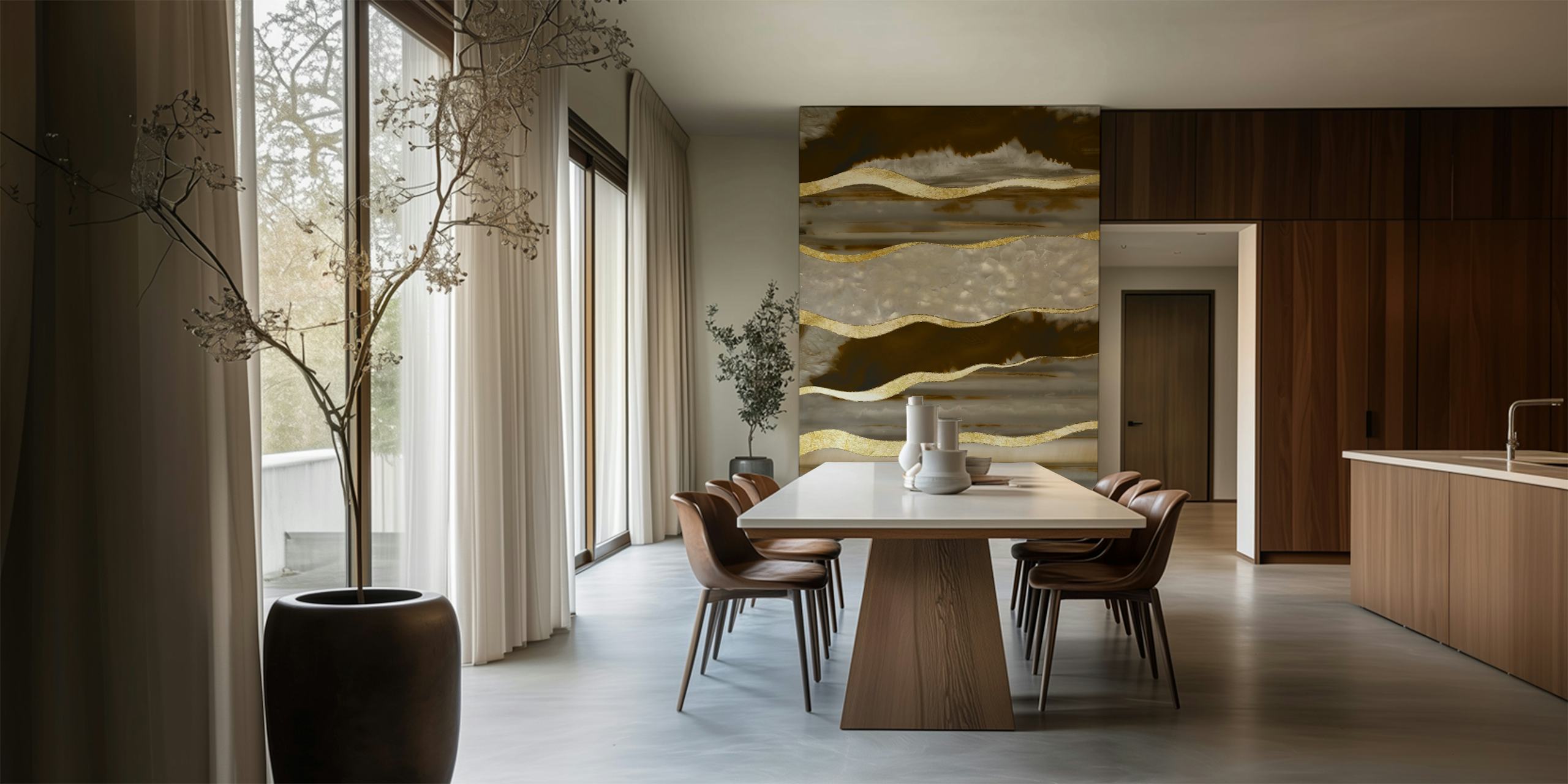 Brown Agate Gold Stripe Glam tapet i et rom