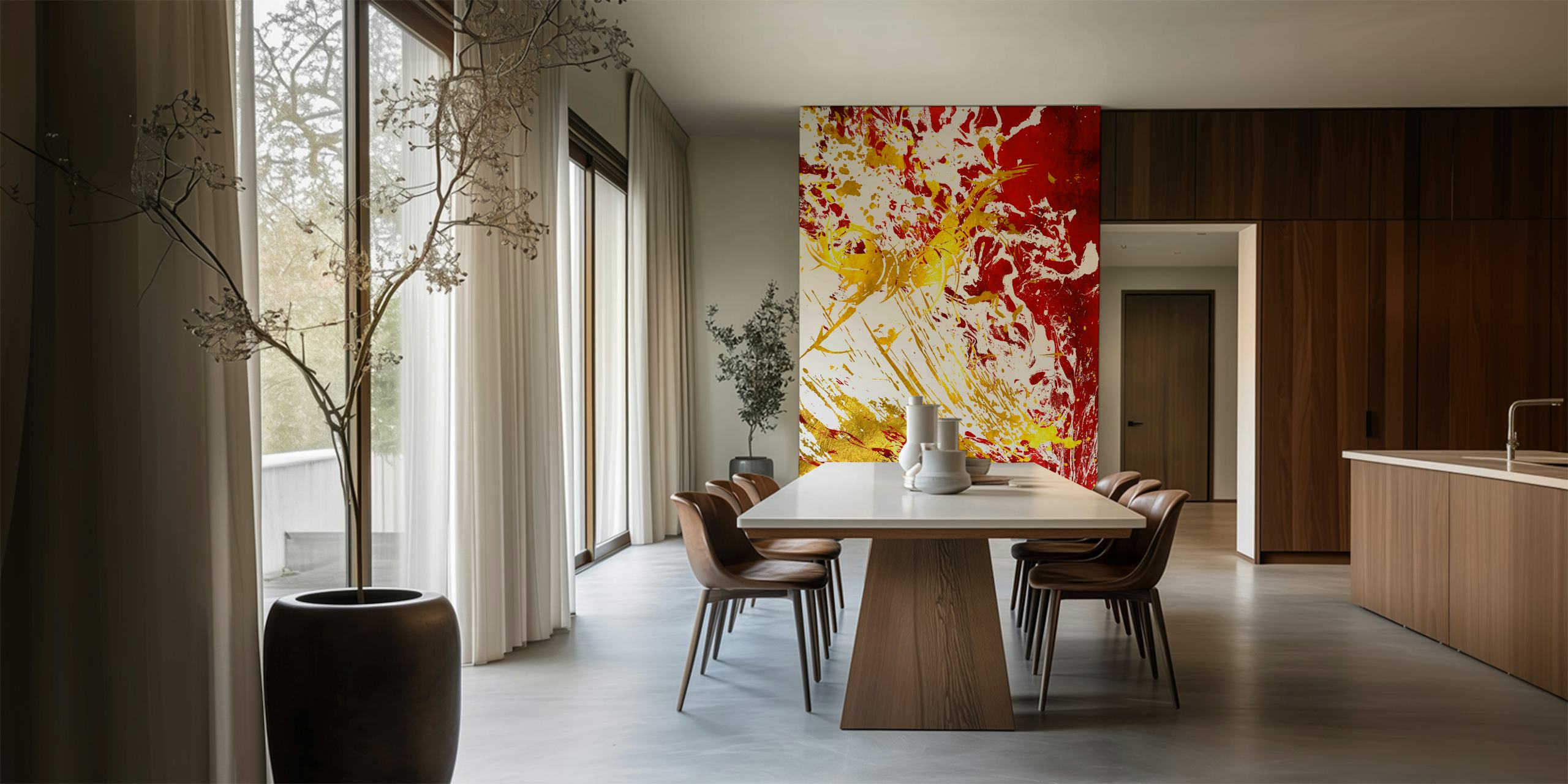 Abstract red and gold design with brush strokes wallpaper