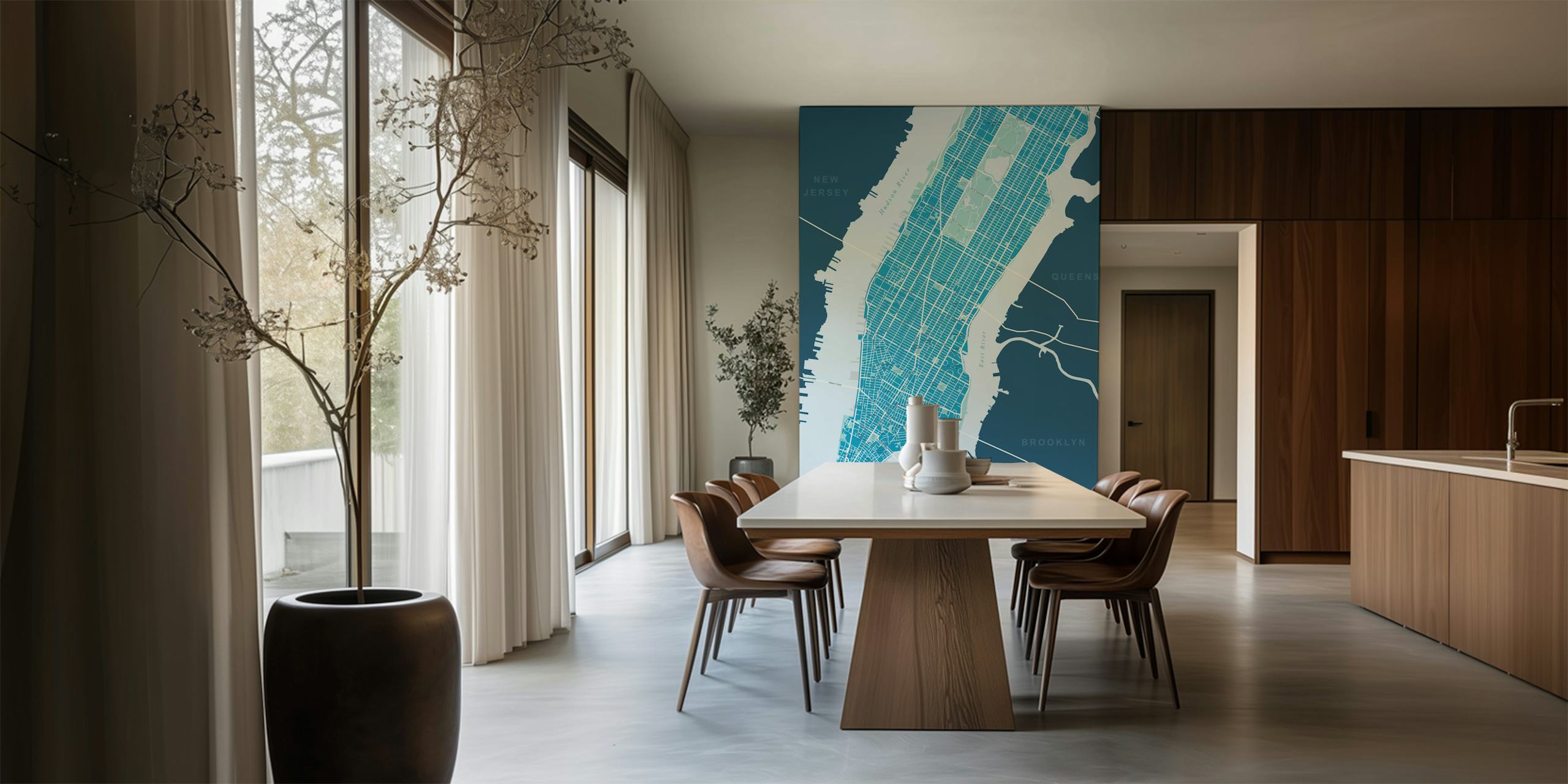 Map of New York wallpaper displayed in a room
