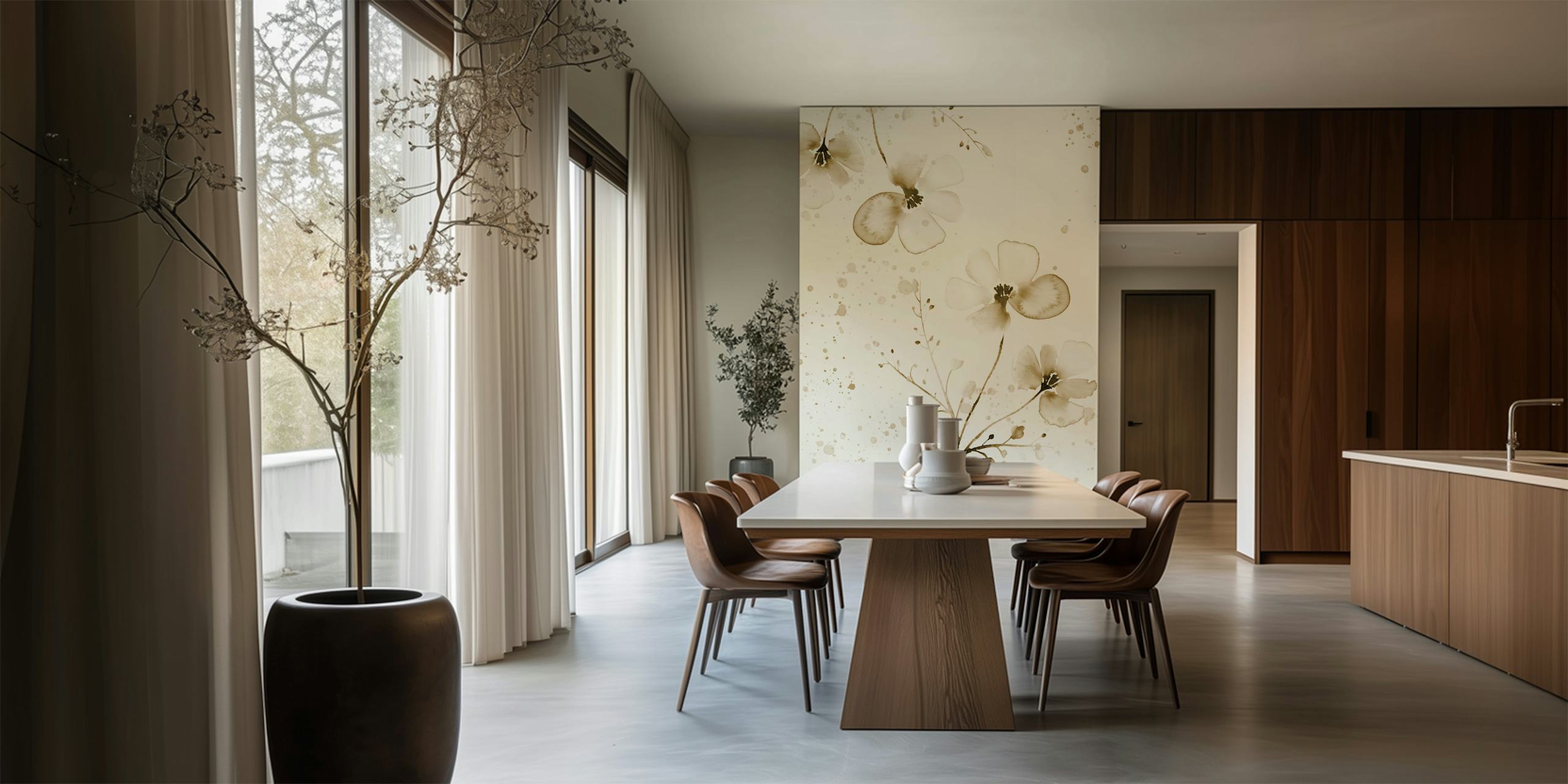 Romantic flower shade ecru wallpaper in a room