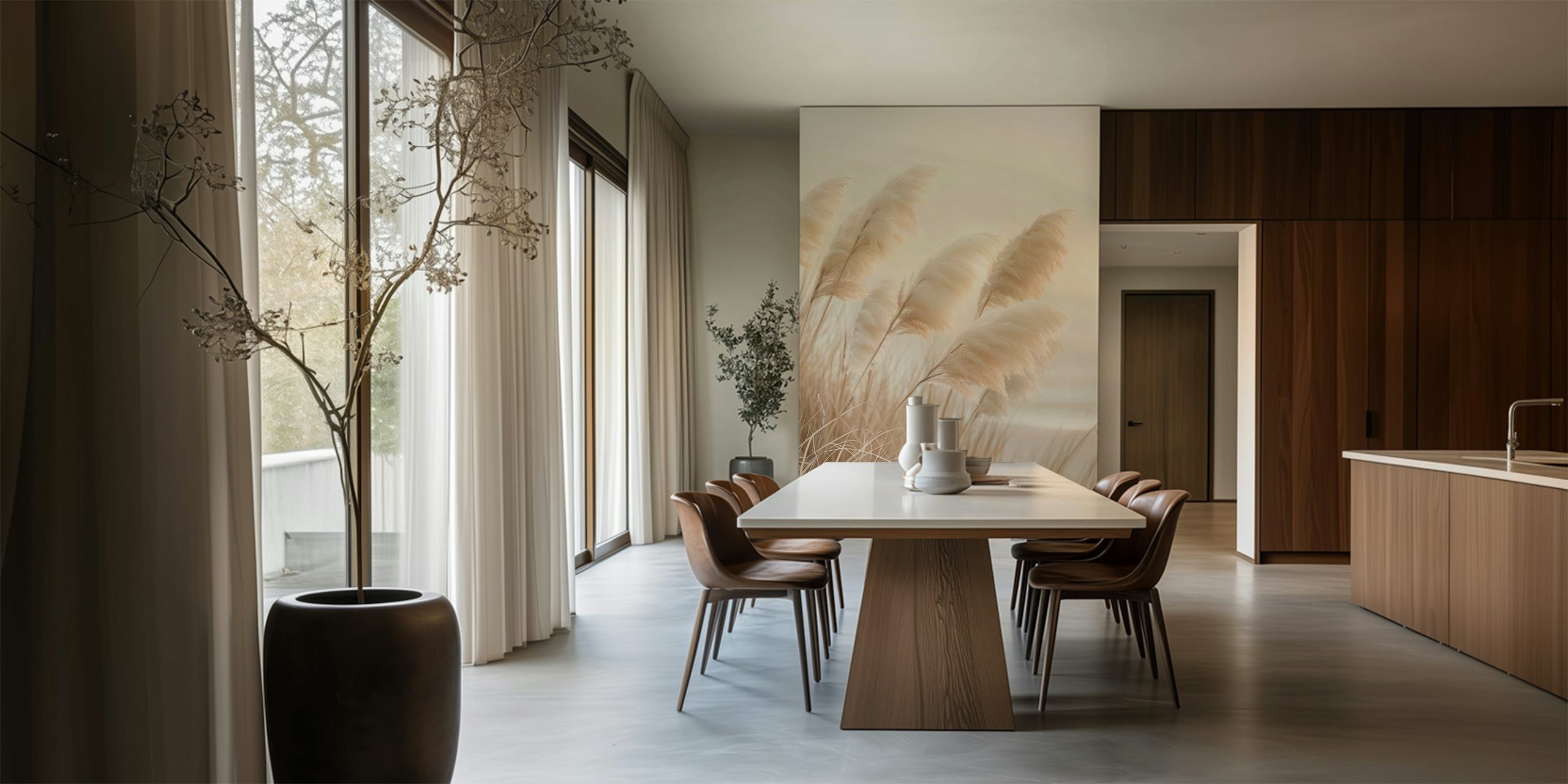 pampas grass in soft beige tones wallpaper