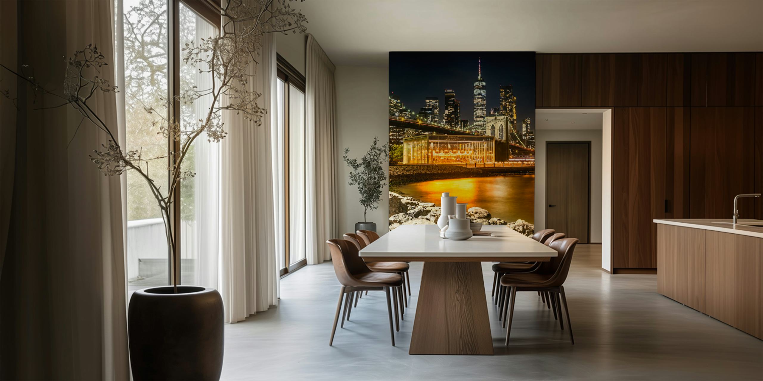 Manhattan skyline wallpaper in modern room