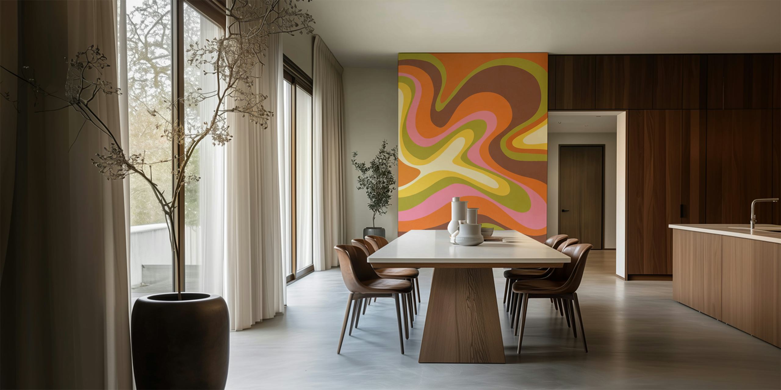 Design de papel de parede Retro Groovy Autumnal Liquid Swirl