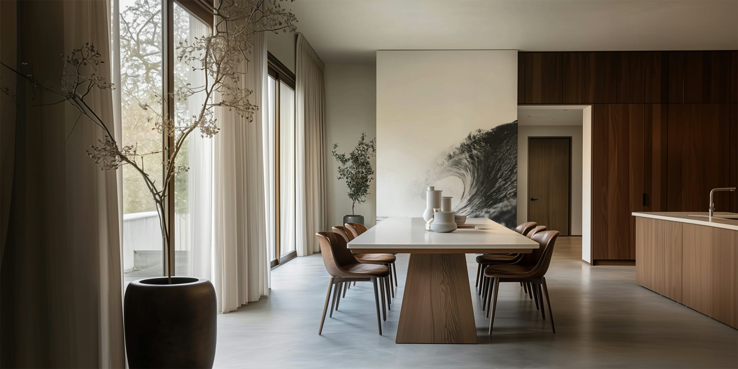 Monochrome Ocean Swell papel tapiz en una habitación