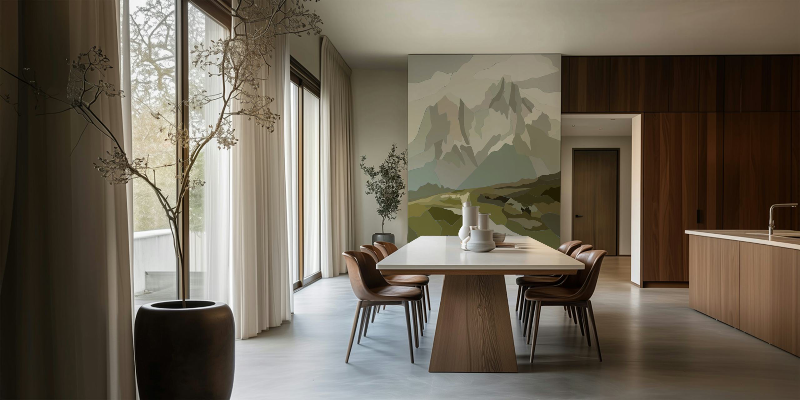 Minimalist Mountain View-tapet i ett rum