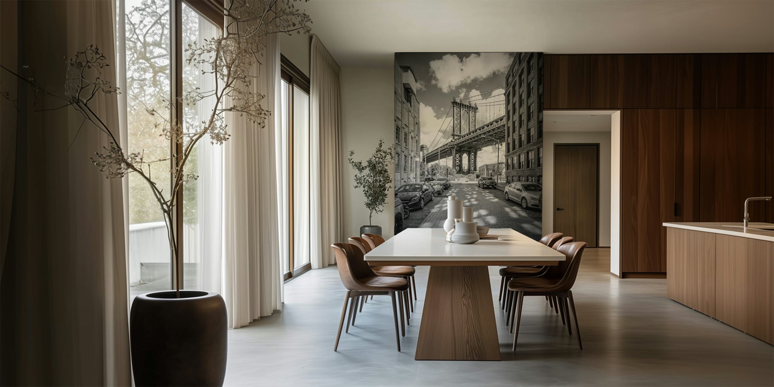 Manhattan Bridge in black and white wallpaper