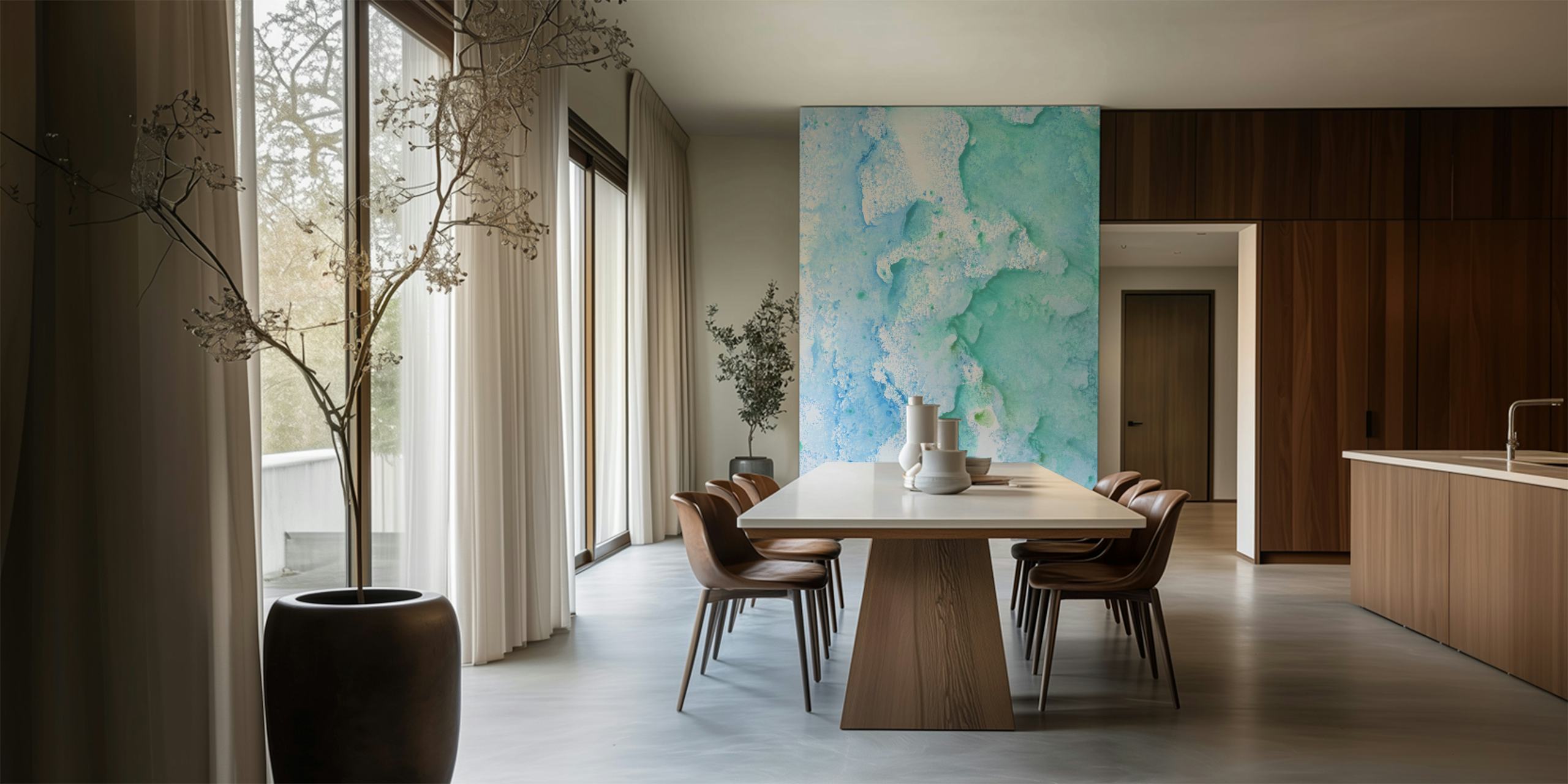 Soft turquoise watercolor patterns in light blue and green tones wallpaper