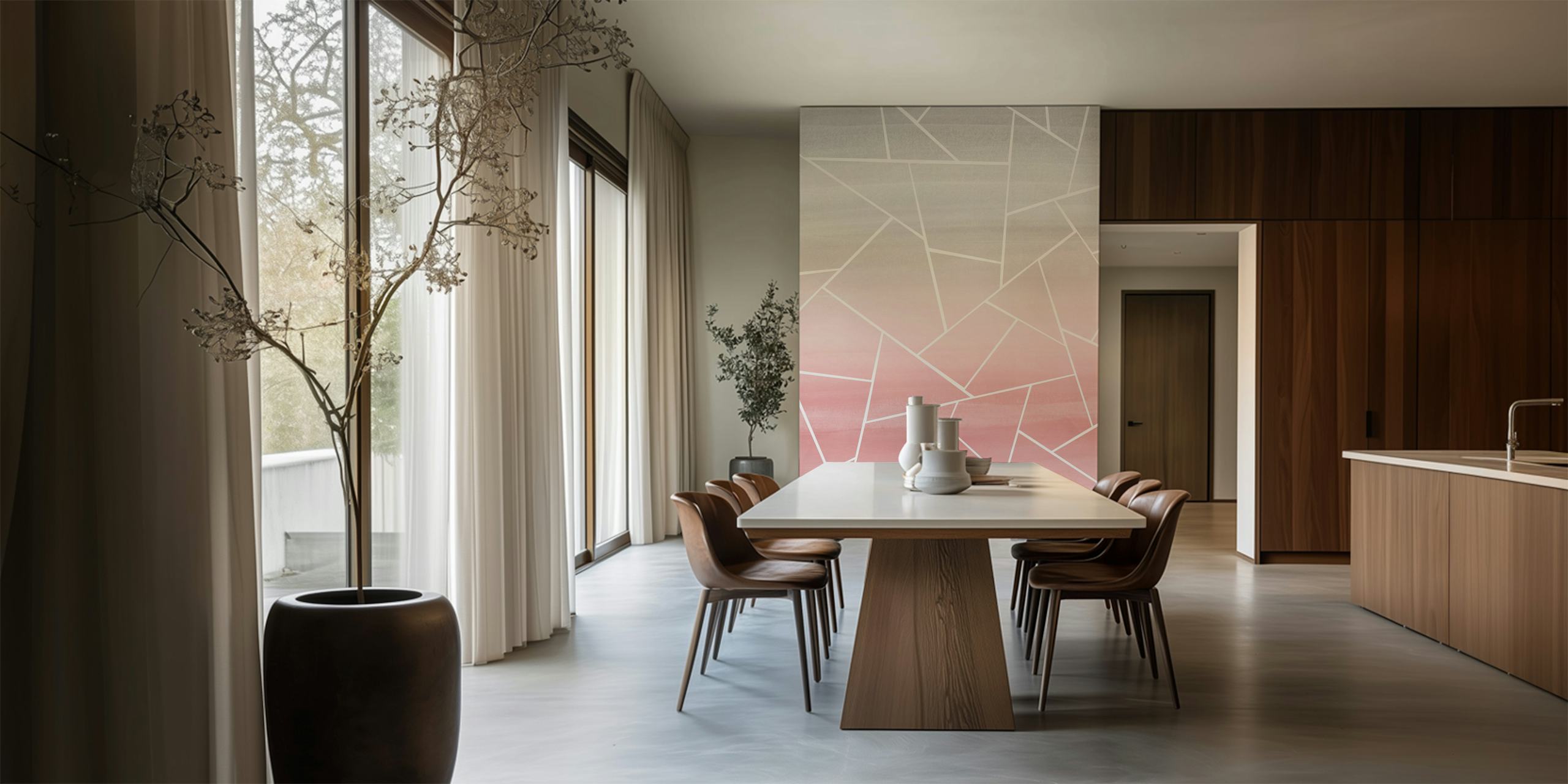 Geometric triangle patterns in blush and gray watercolor wallpaper