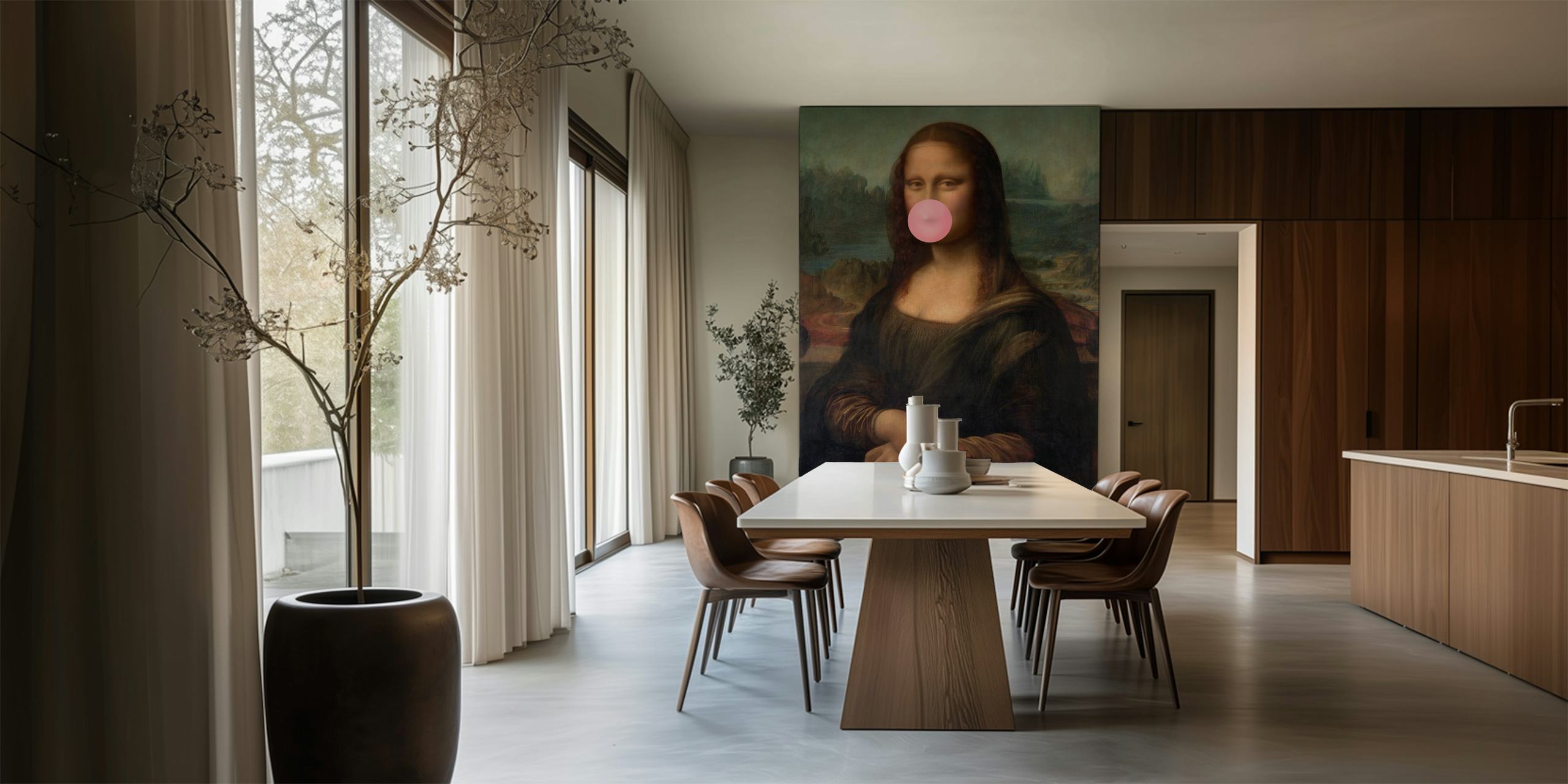 Mona Lisa Iconic Smile Pop Art papel de parede em um cômodo