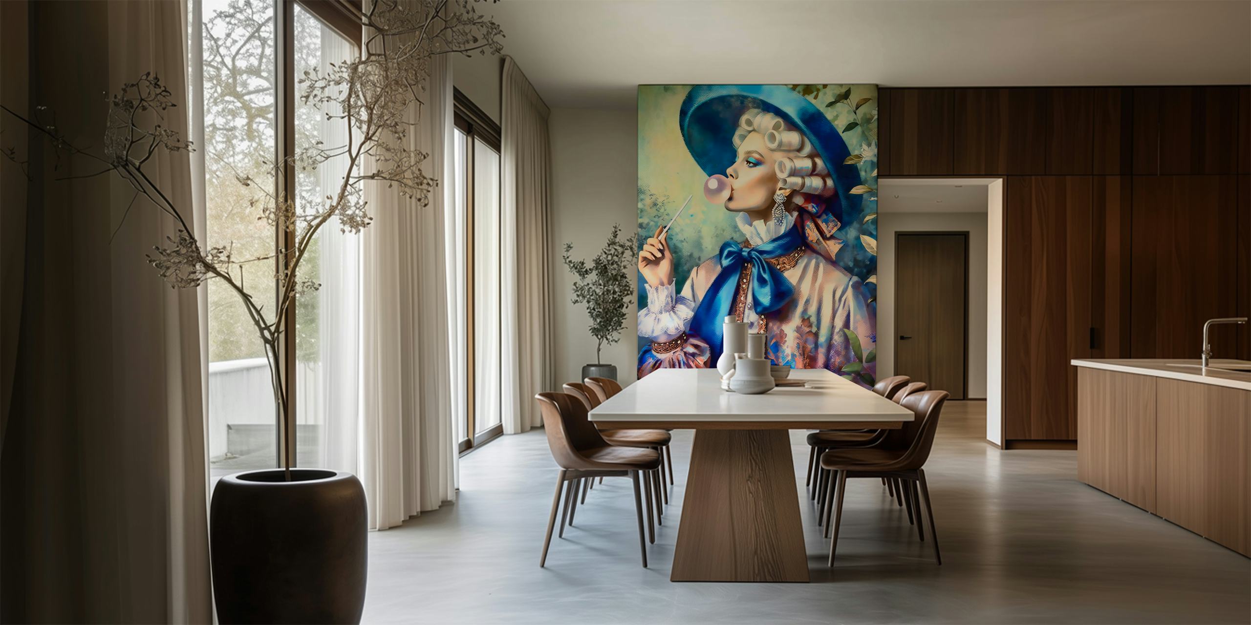 Rococo Revival Pompadour-tapetti huoneessa
