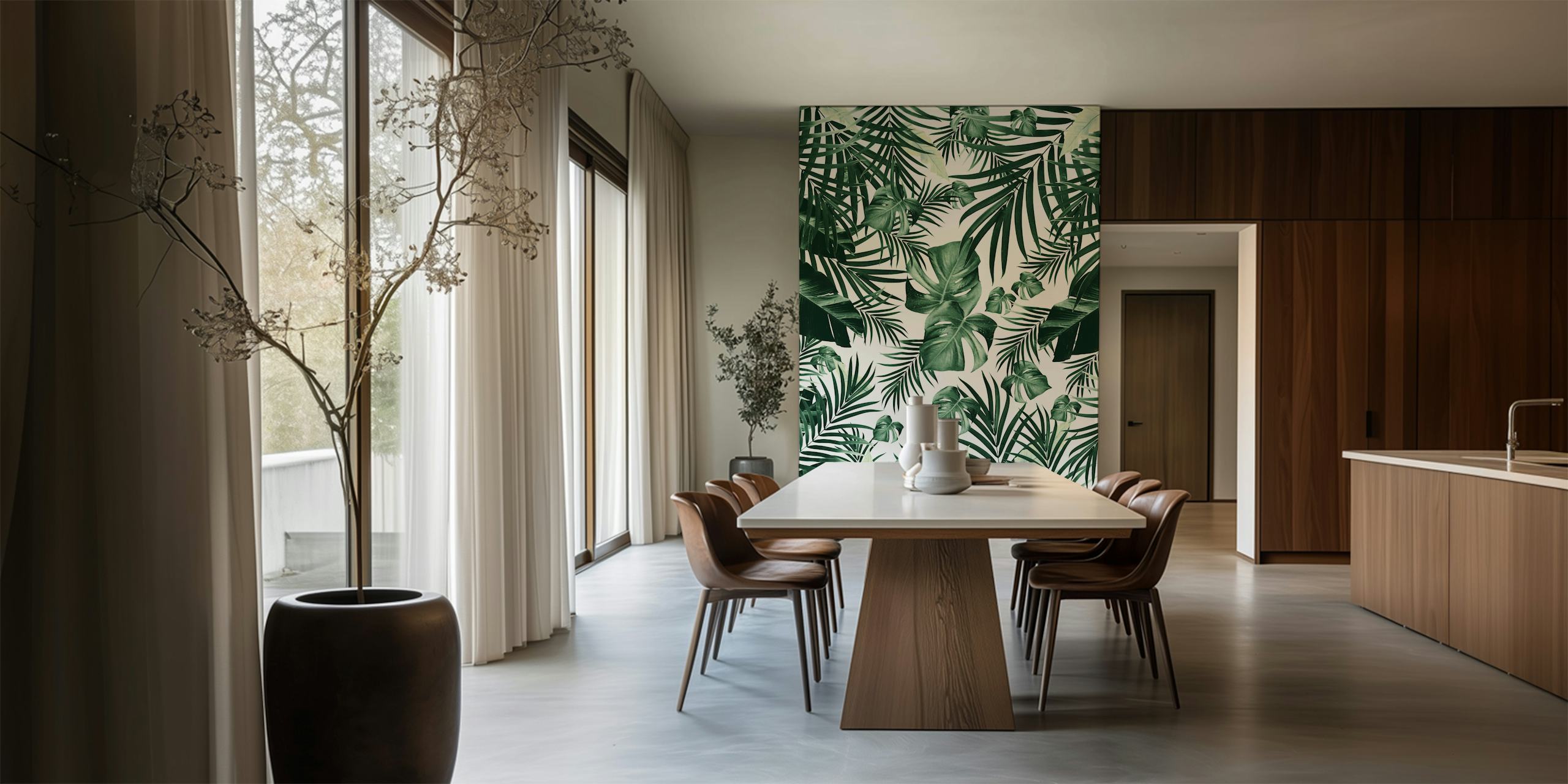 Tropical Jungle Leaves Wall Mural vibrant green leaf patterns on a white background