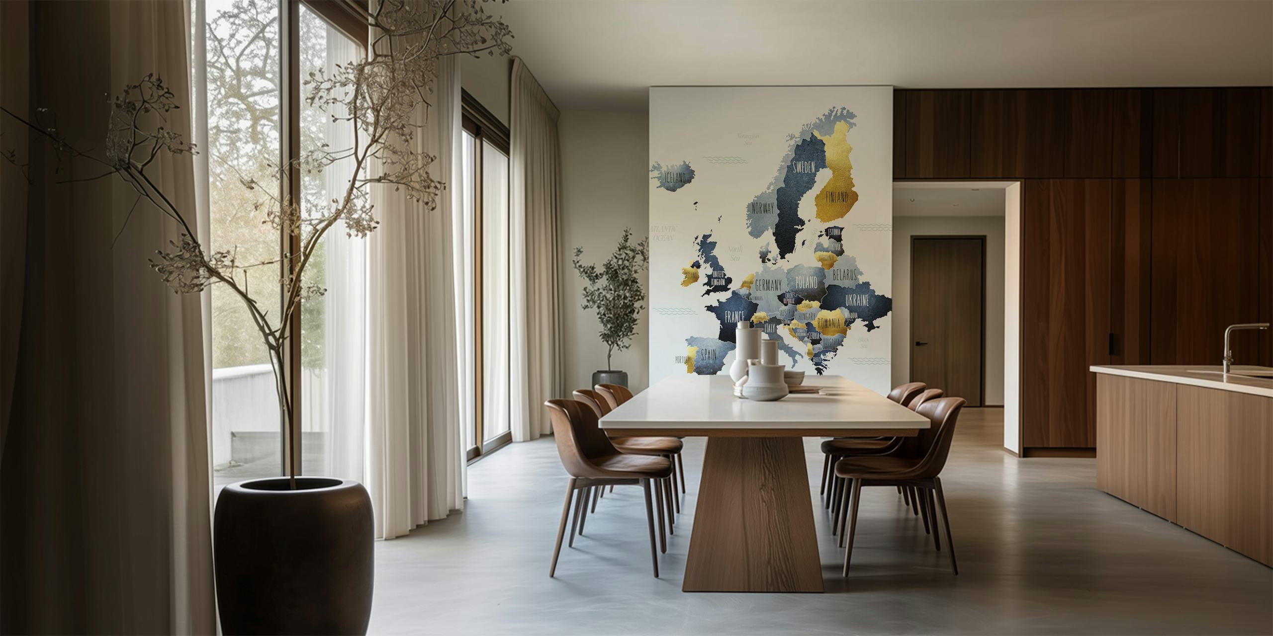 Wallpaper featuring a blue and gold Europe map