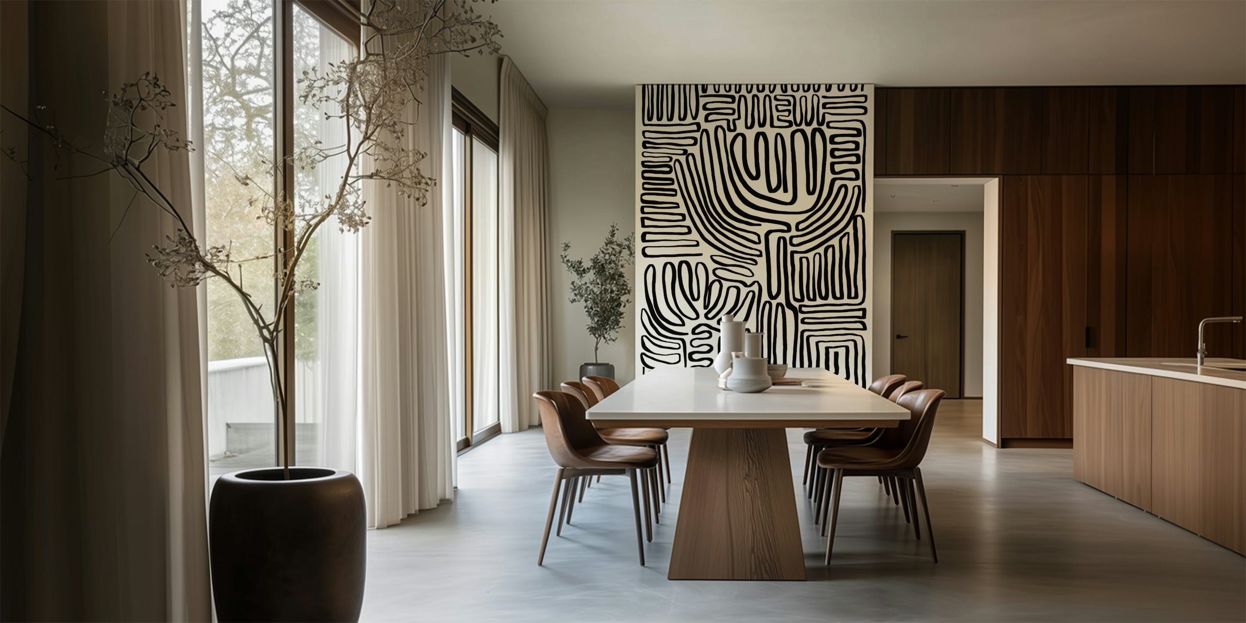 Bold black tribal lines on a light background wallpaper