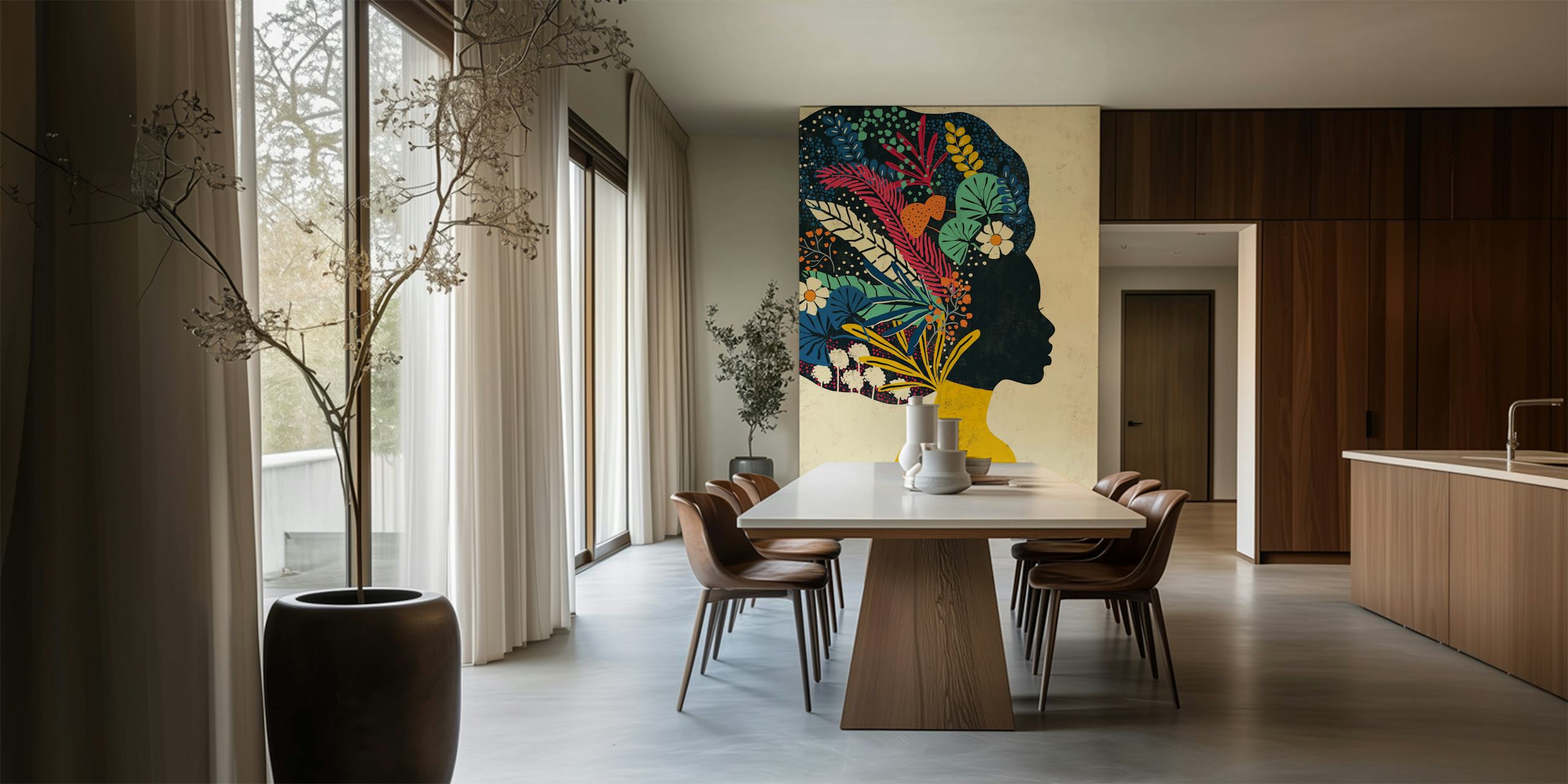 Papier peint Floral Silhouette Art dans une pièce