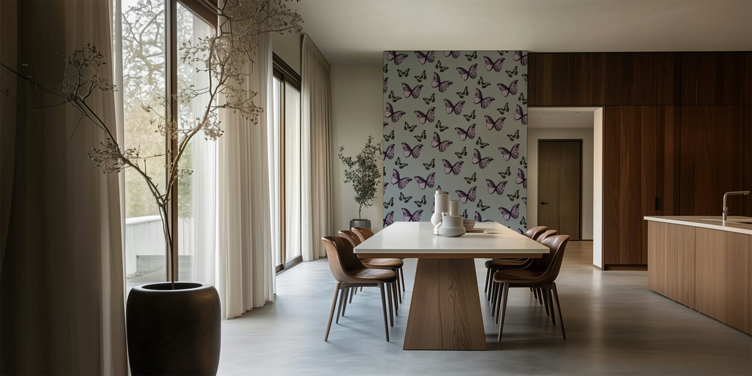 Tapeta s motivem levandulového a šedého motýla