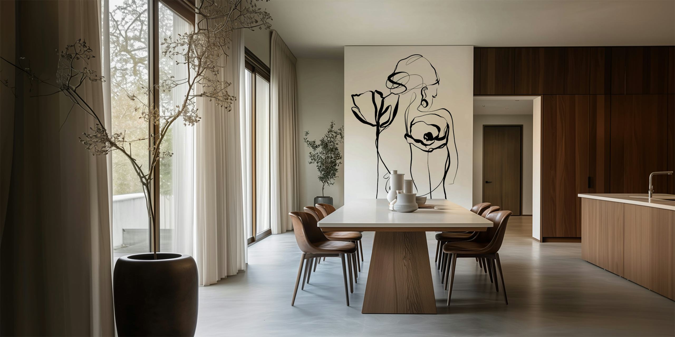 Papel de parede Graceful Floral Figure em um quarto