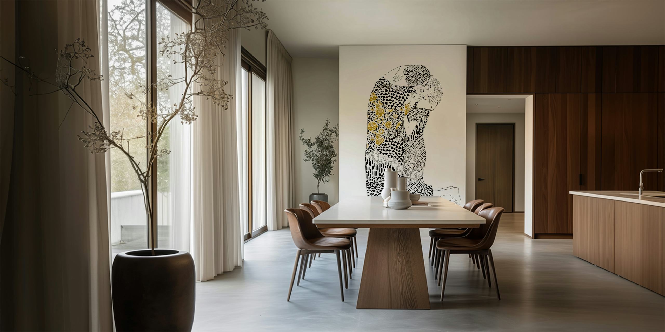 Design di carta da parati elegante di una coppia che si bacia The Kiss