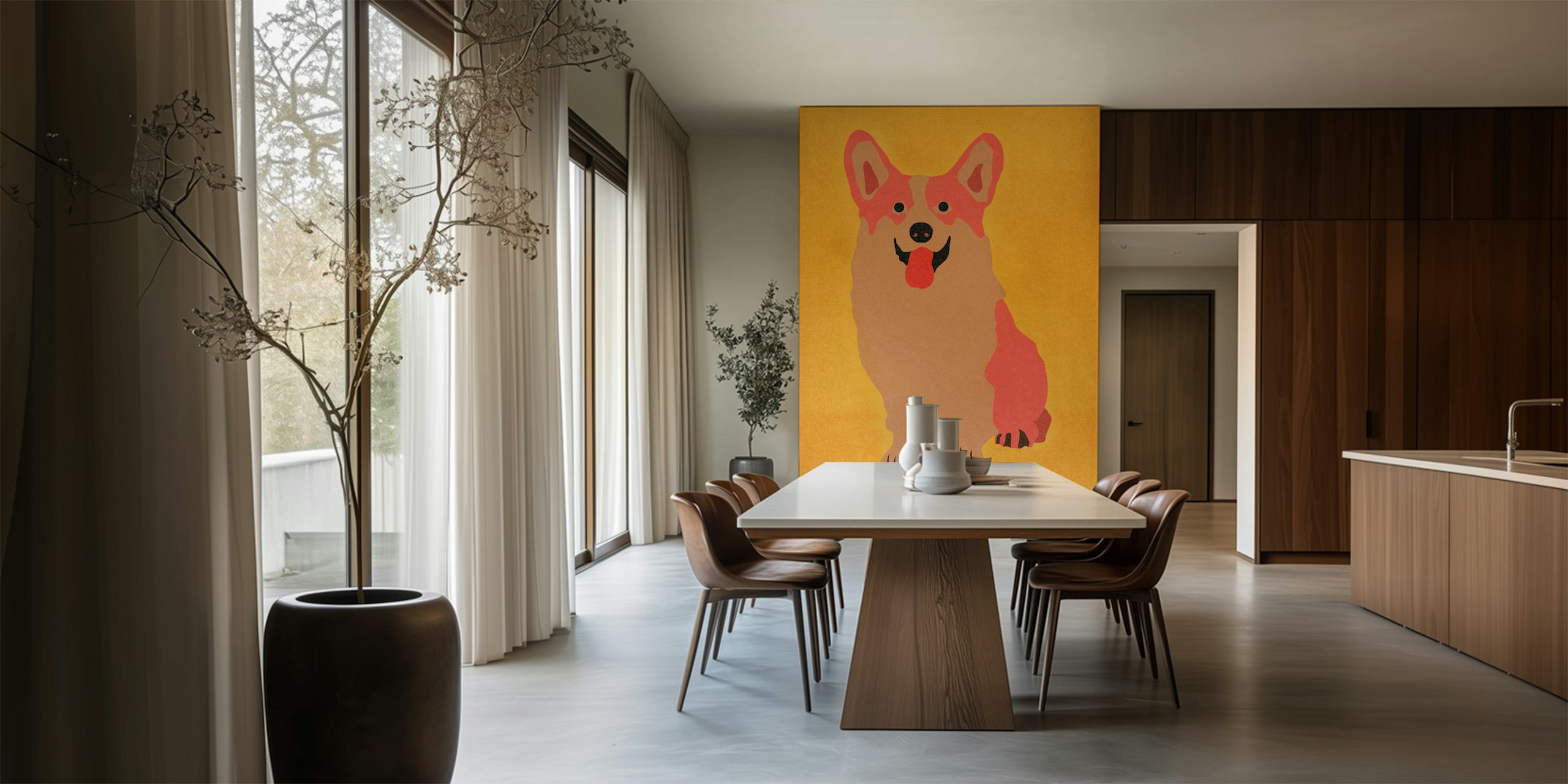 Coral Corgi Tapete in einem Raum-Setting