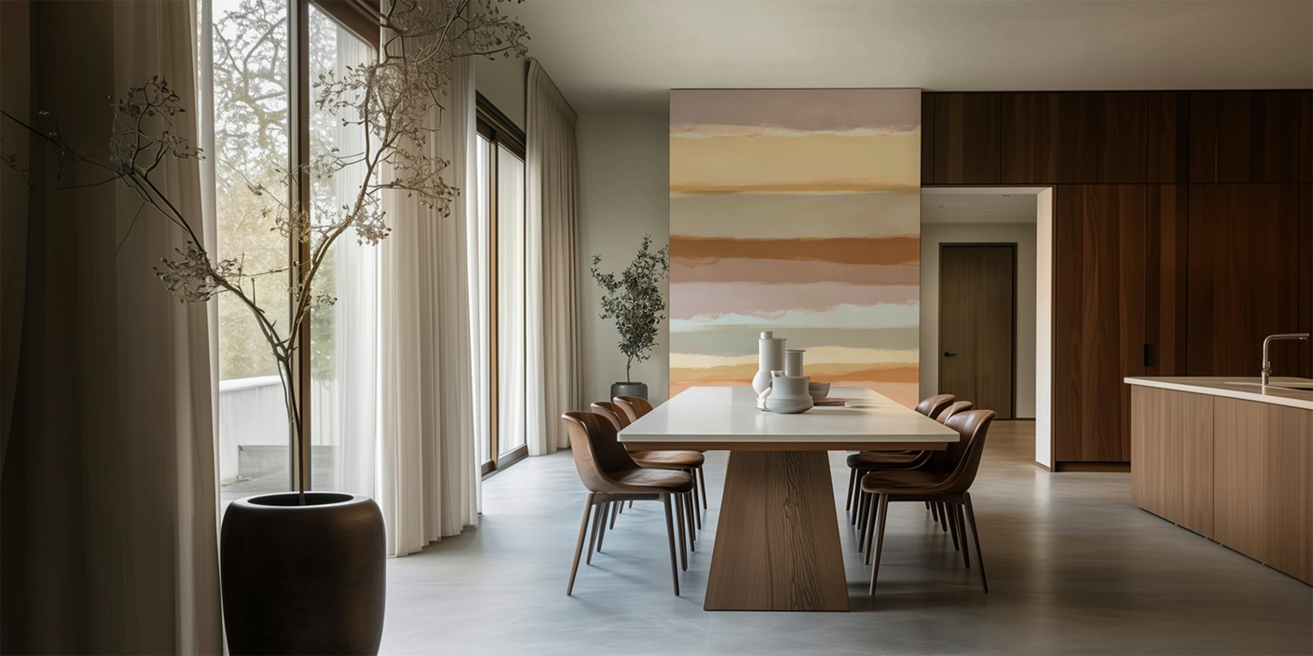 Pásková tapeta Terracotta Pastels v místnosti