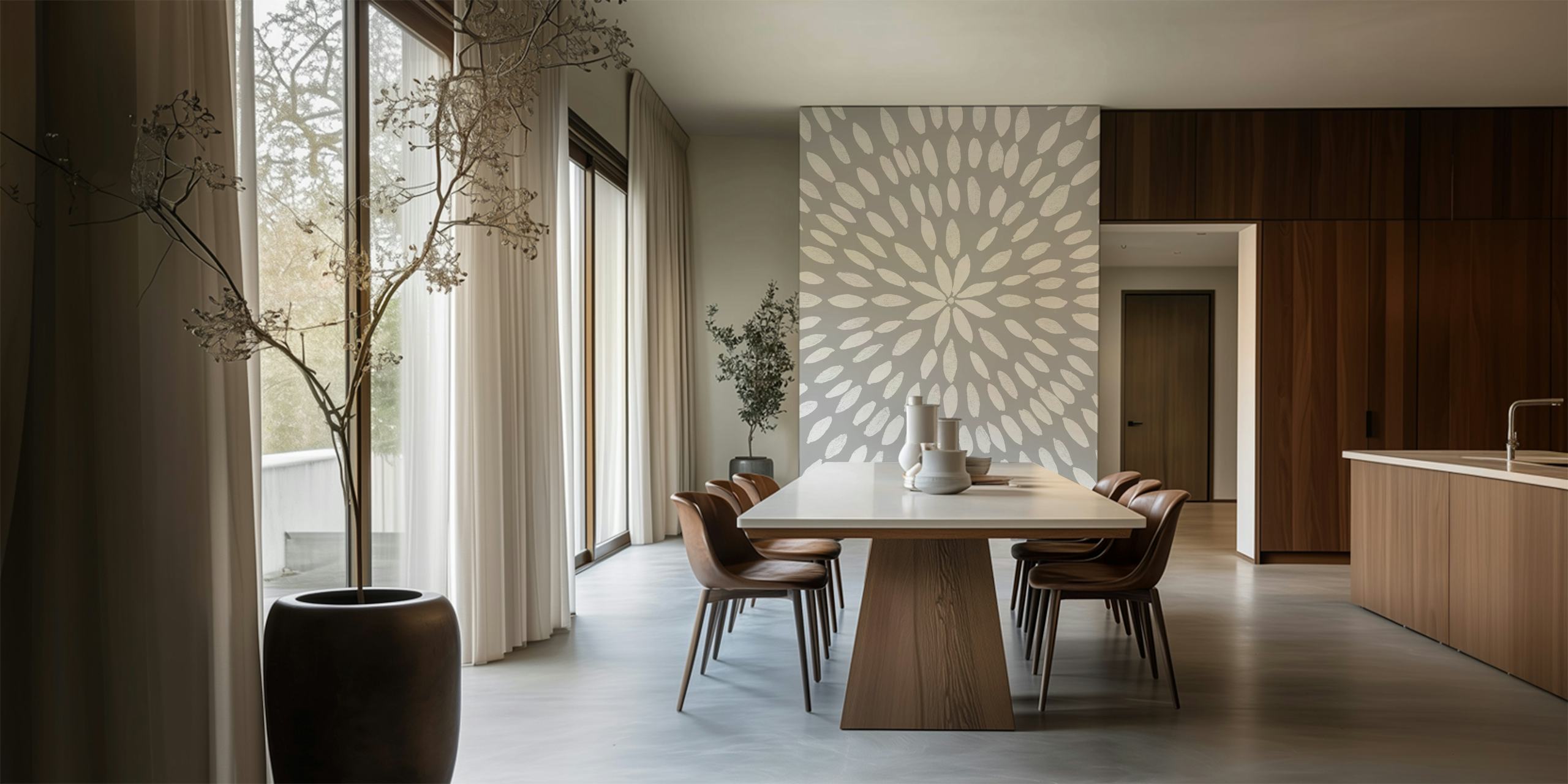 Monochrome mandala flower pattern wall mural