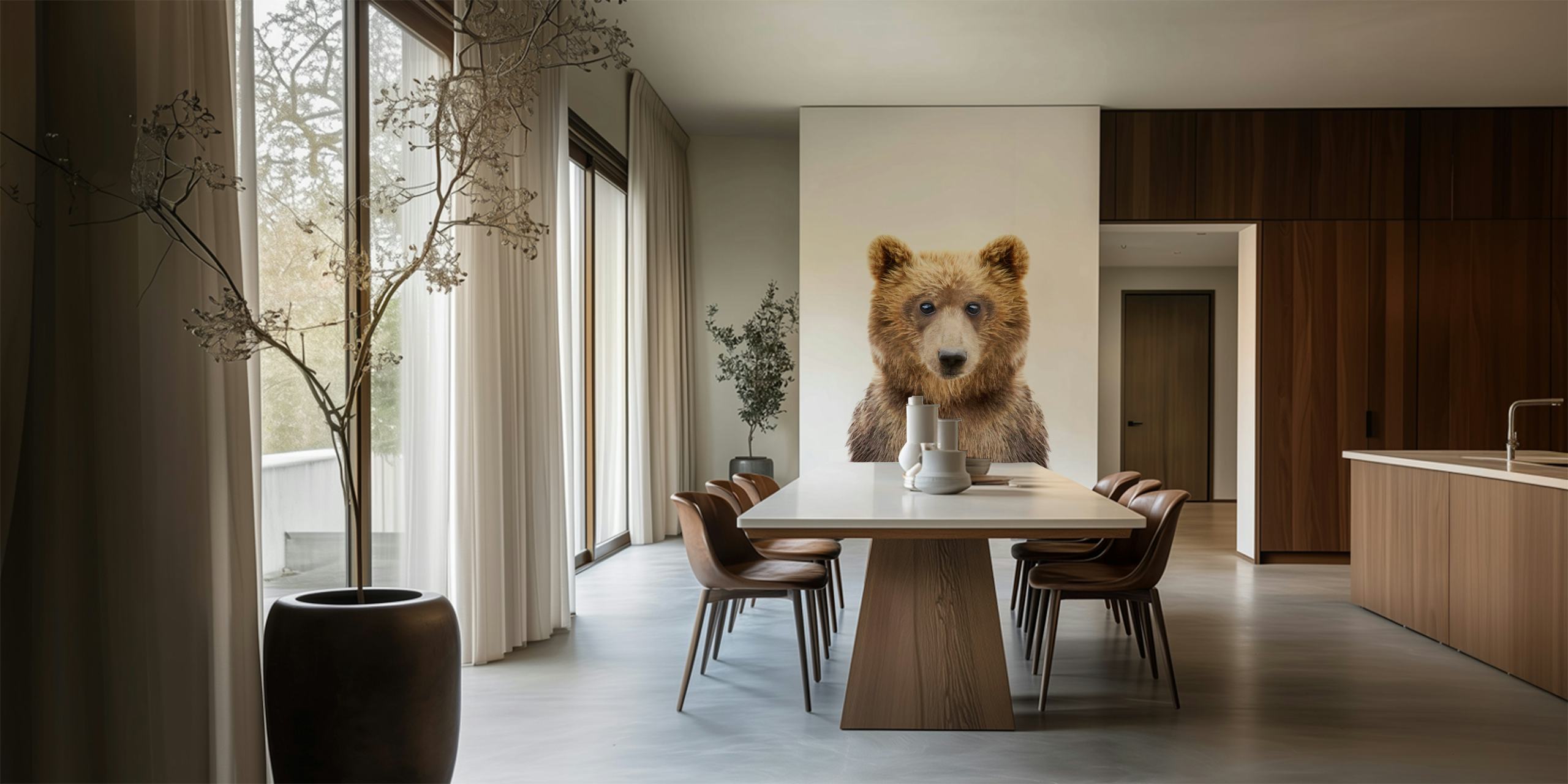 Cute baby bear portrait, brown tones, animal wallpaper