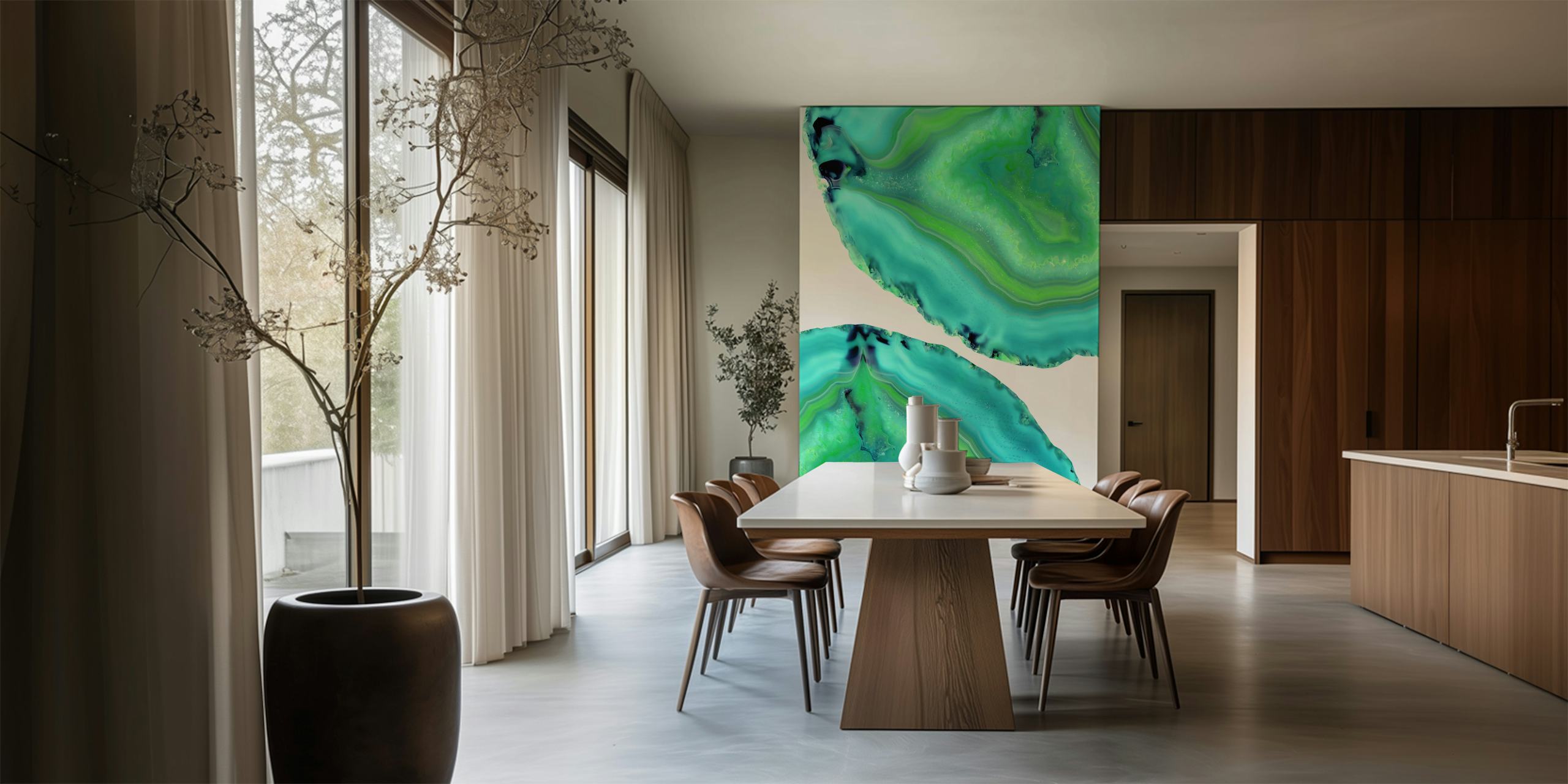 Agate Boho Chic 3 fotobehang met turquoise en smaragdgroene tinten die lijken op natuurlijke agaatsteenpatronen
