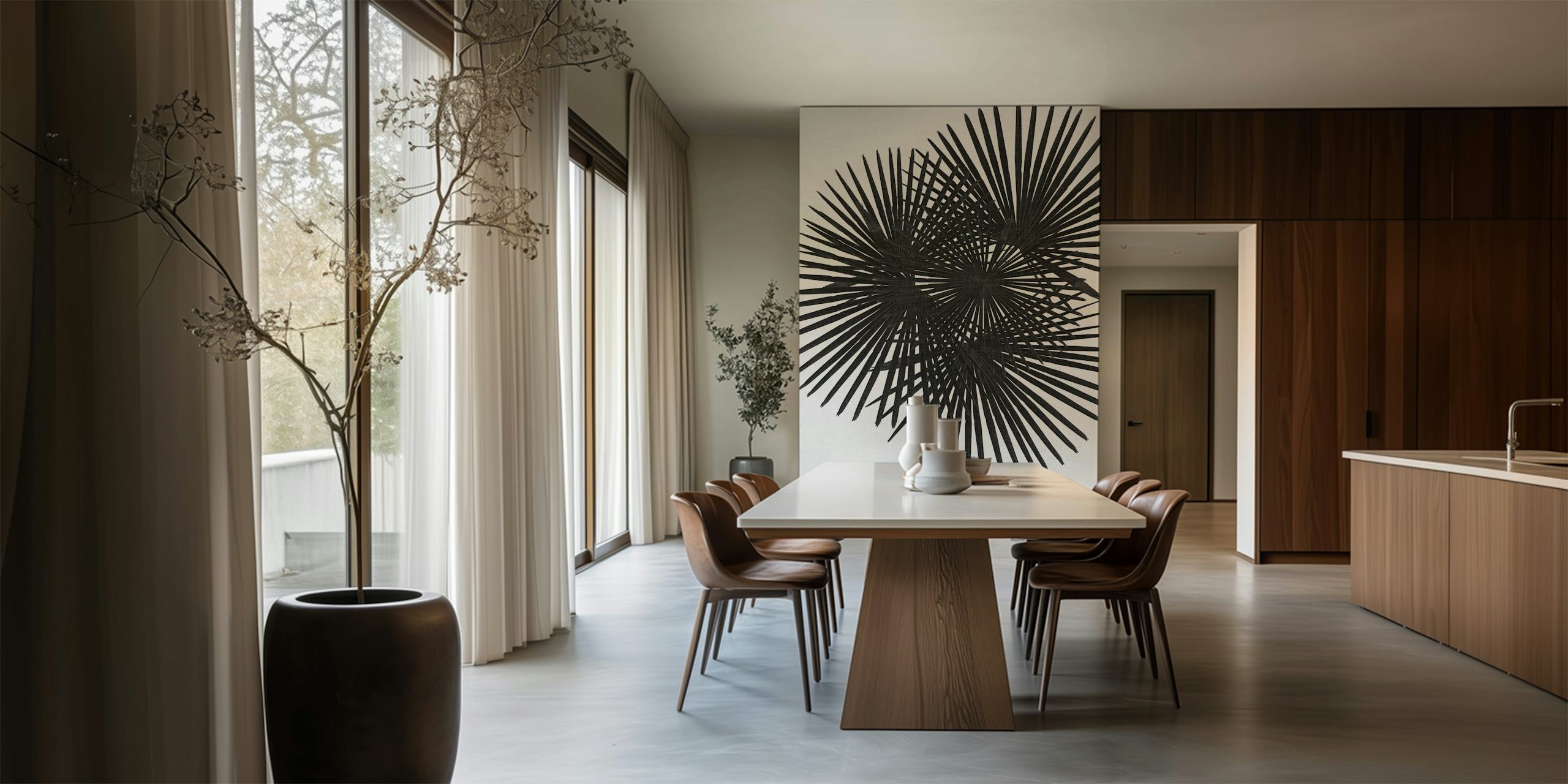 Ταπετσαρία Fan Palm Black & White σε ένα δωμάτιο