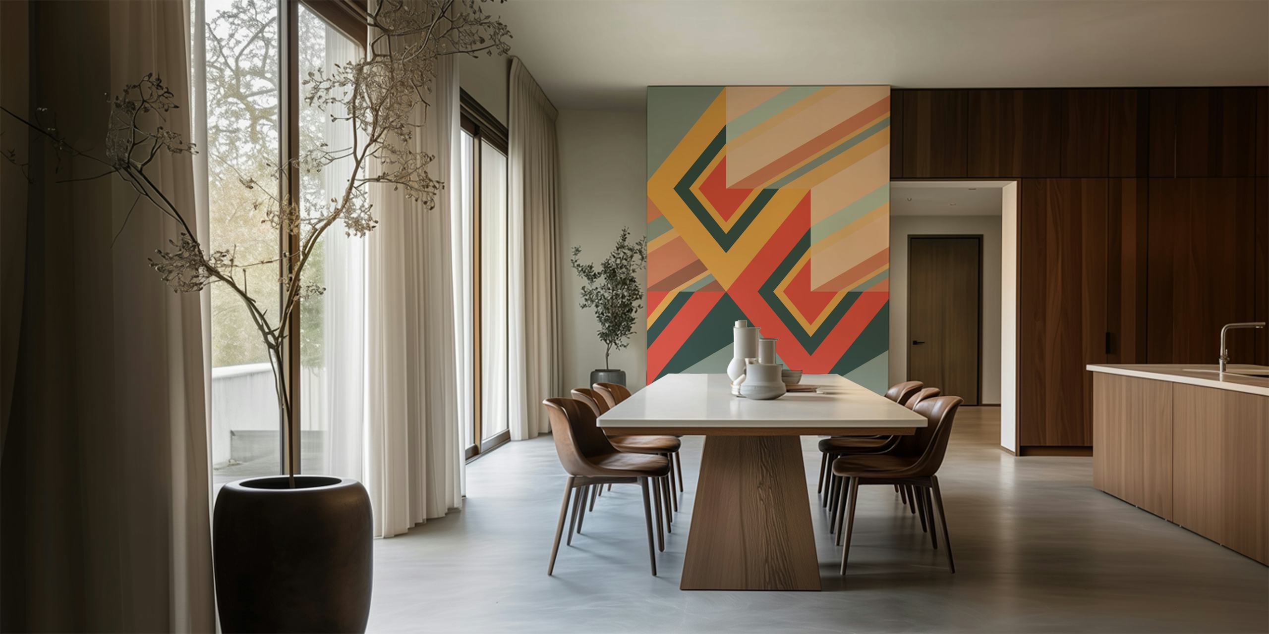 Geometric Cutting diamonds wallpaper in a room