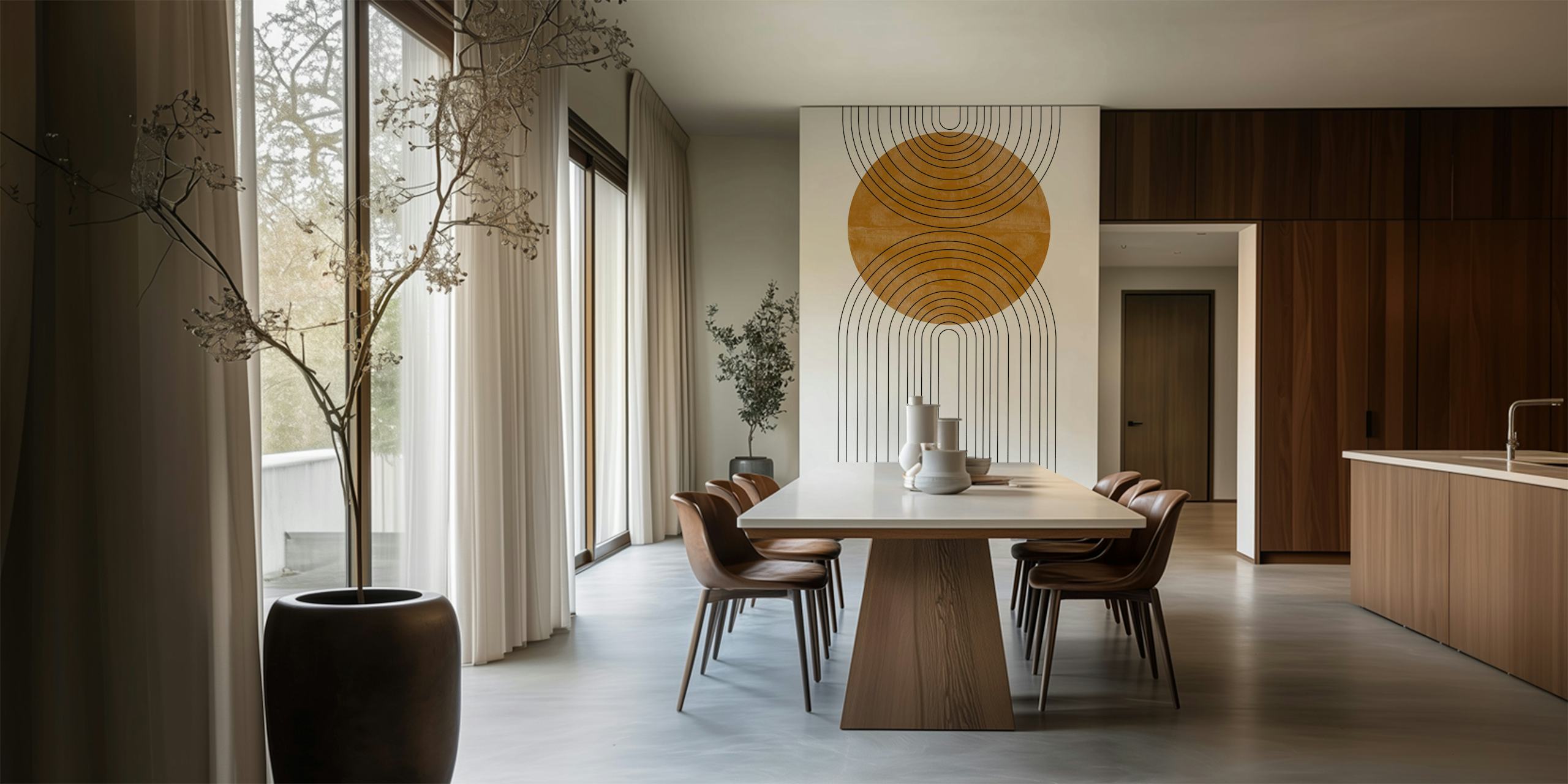Moderne Geometrisk Mid Century Modern Arch And Circle Tapet Som Viser Eleganse Og Sofistikasjon