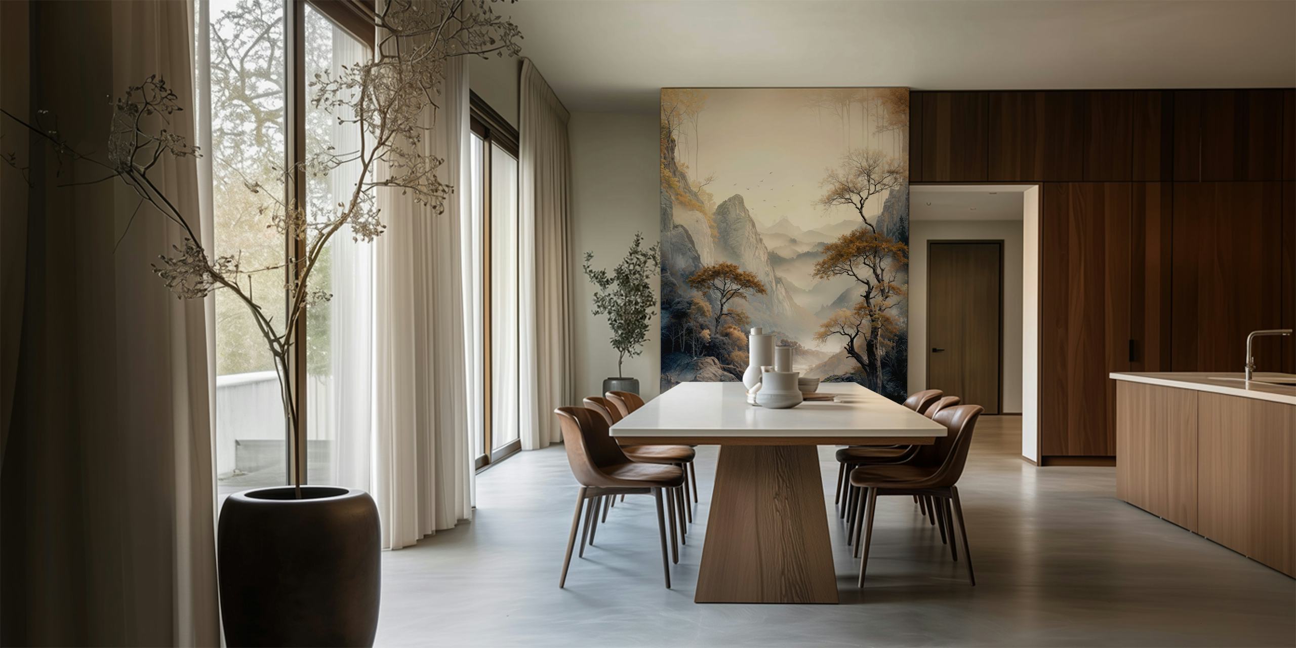 Papel pintado Golden Tree Serenity en una sala de estar