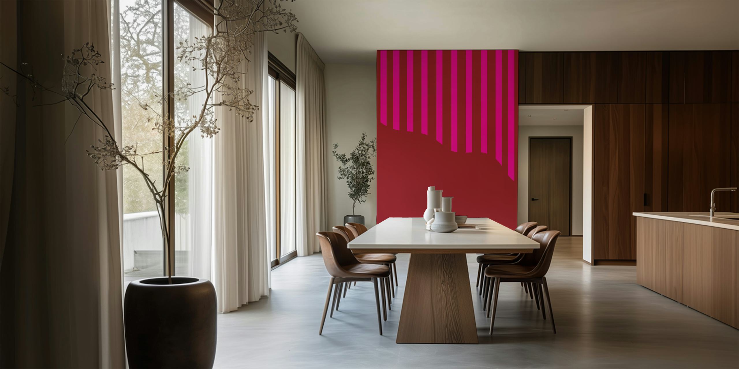 Papel de parede Fuchsia Vertical Stripes em um quarto