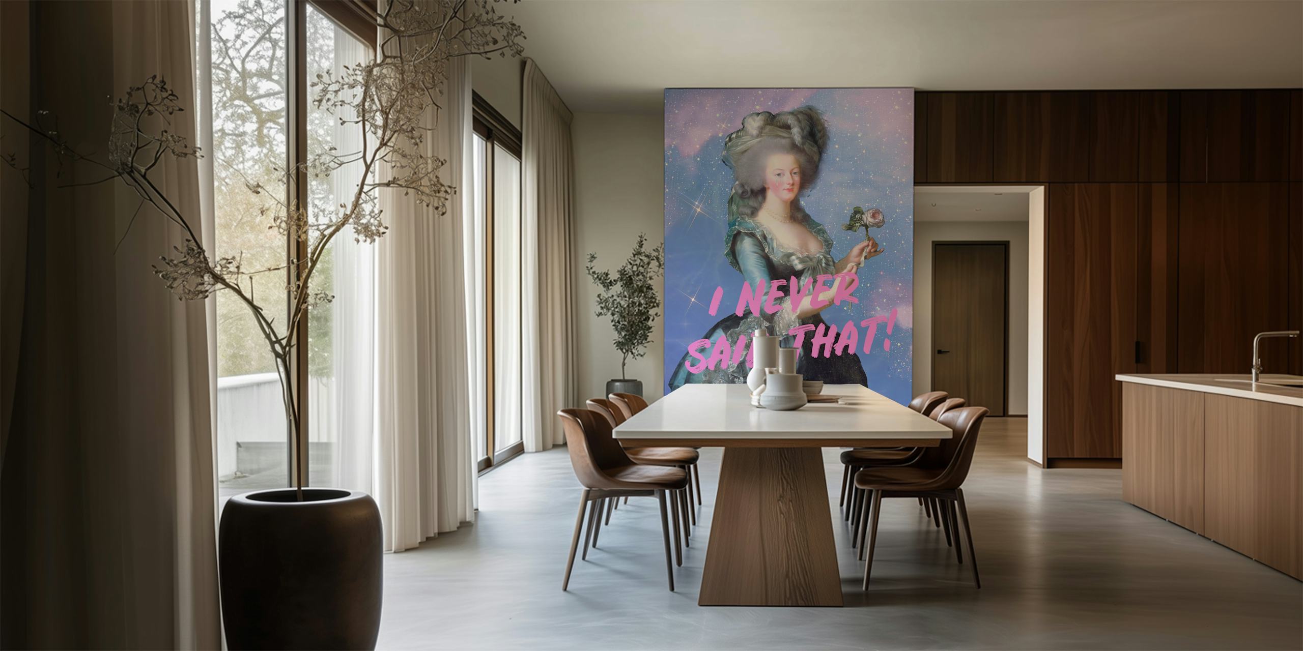 Vintage wallpaper featuring a painting of Marie Antoinette in soft colors