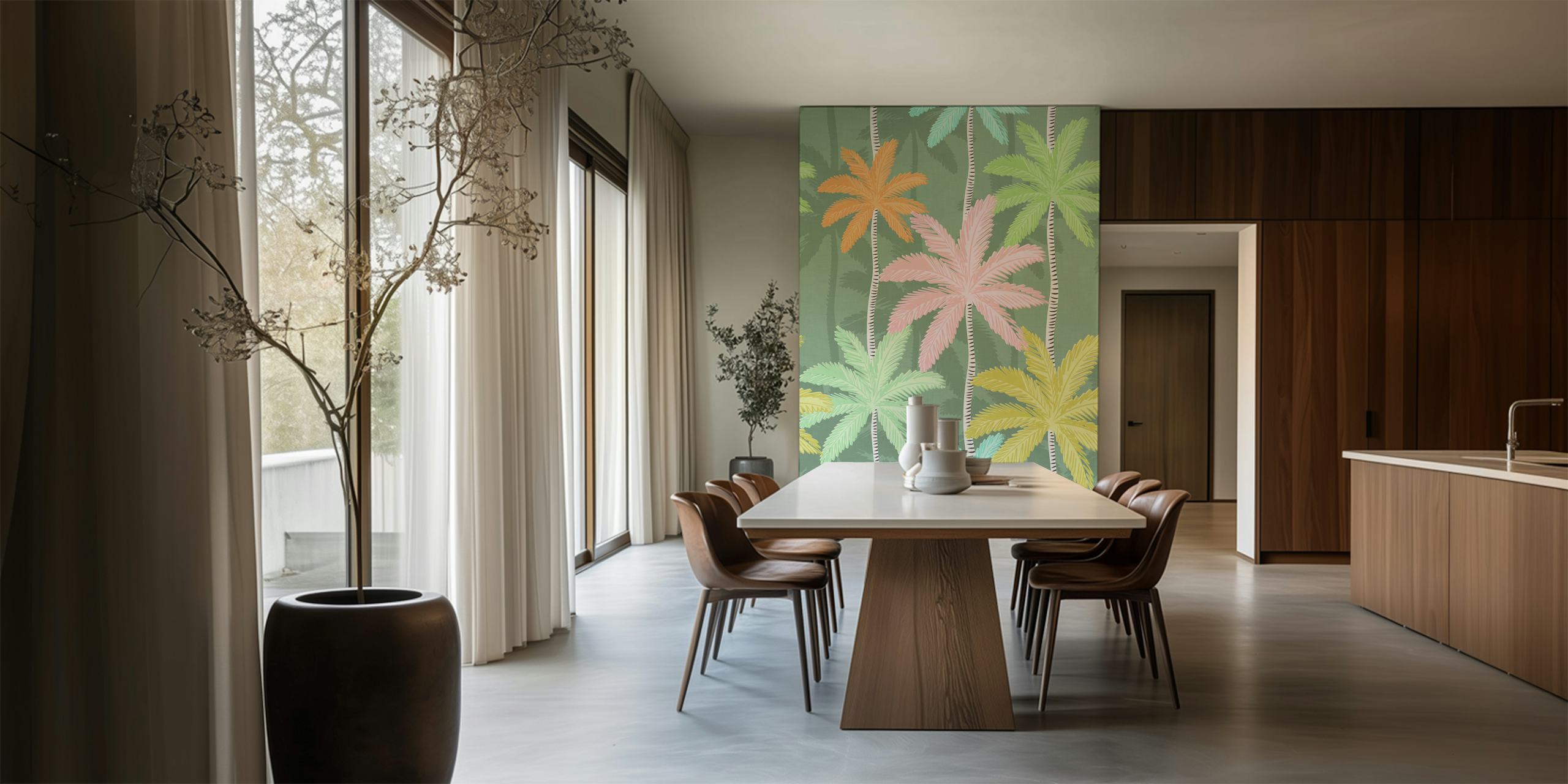 Palm Leaf Paradise-Tapete in einem lebhaften Raum