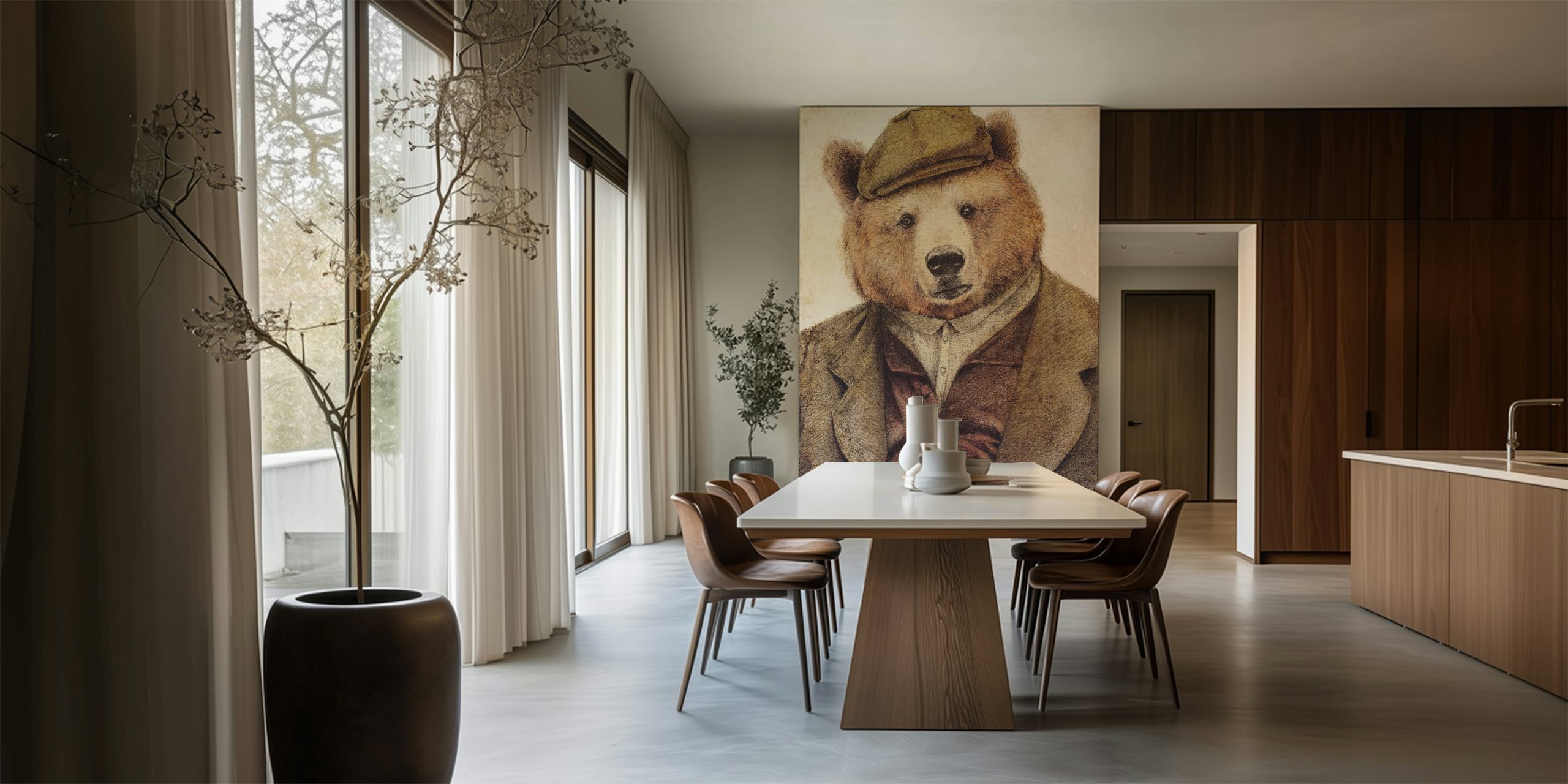 Bear in vintage clothing wall mural