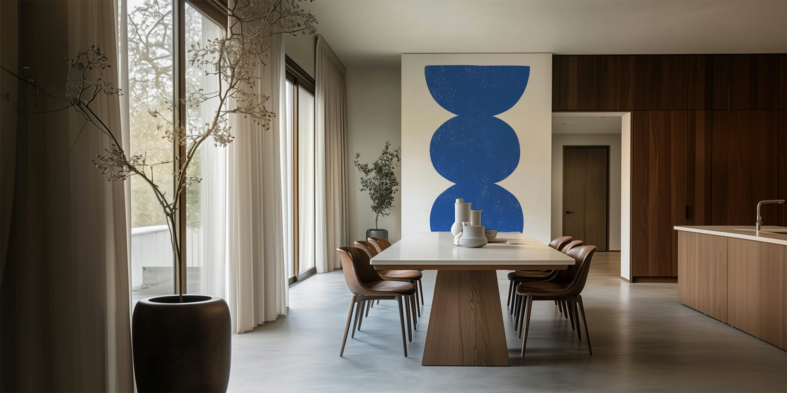 Abstract blue ceramic vase illustration wall mural