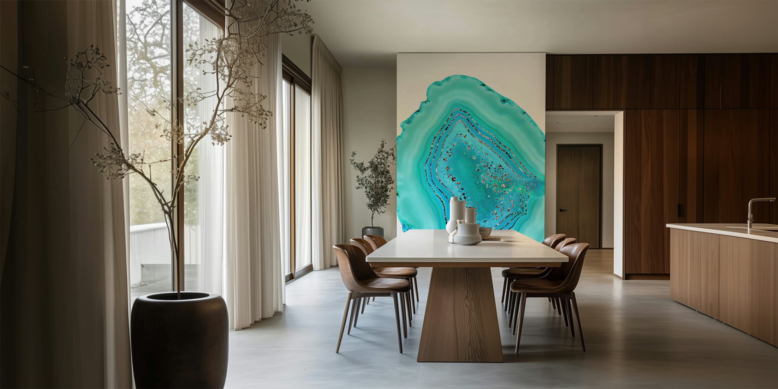 Aqua Rose Gold Agate Glitter ταπετσαρία σε ένα δωμάτιο